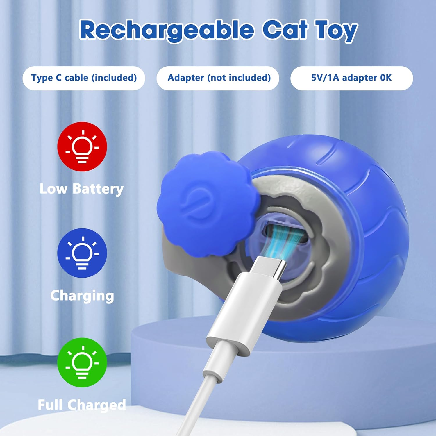 Interactive Cat Toy Ball with Tail&ndash;2025 Upgrades Cat Toys for Indoor USB-C Rechargeable image number 4