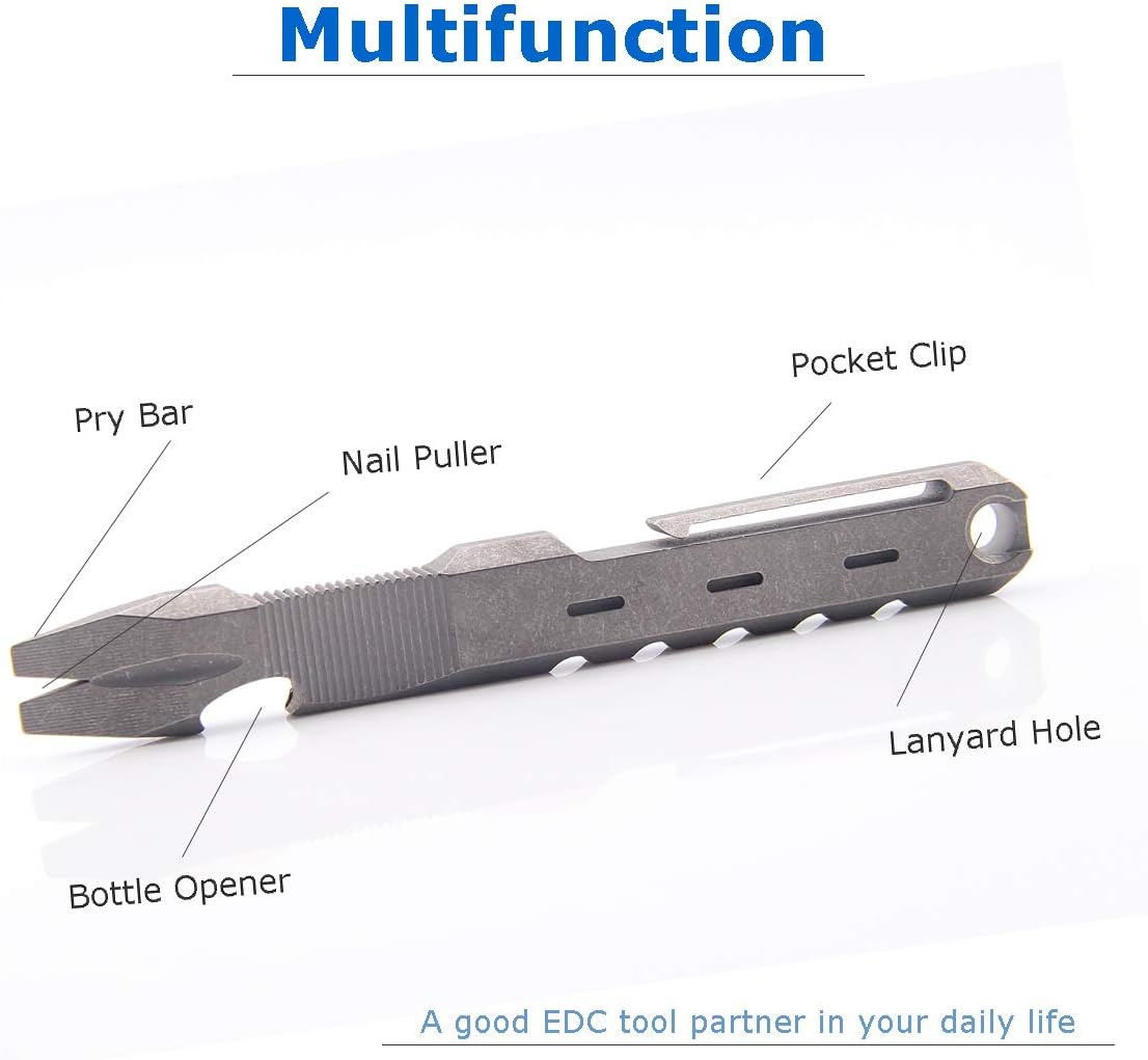 Hamans Titanium EDC Pry Bar with Nail Puller Bottle Opener Function with Pocket Clip EDC Tool (Grey) - Multicolor image number 7