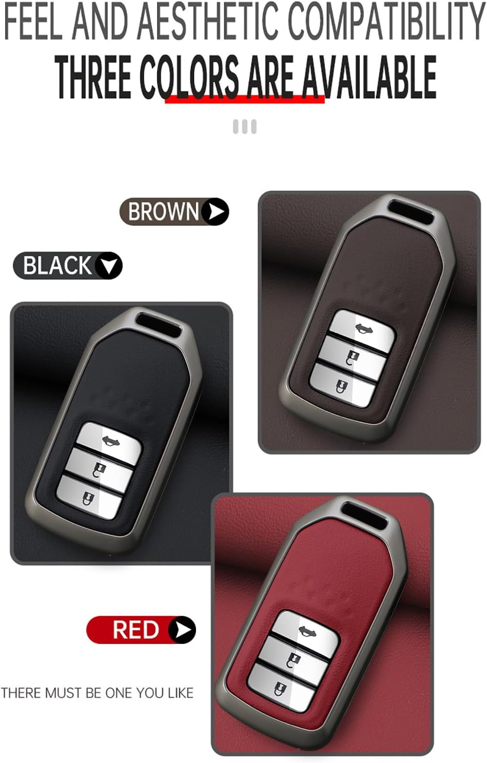 Ontto Alloy Leather Remote Key Fob Cover Fit for Honda Accord Civic CR-V Fit HR-V Pilot EX Odyssey Crosstour Ridgeline 2/3/4 Buttons Key Shell Case Keyring Key Holder Bag Keychian Accessories - A-Black image number 2
