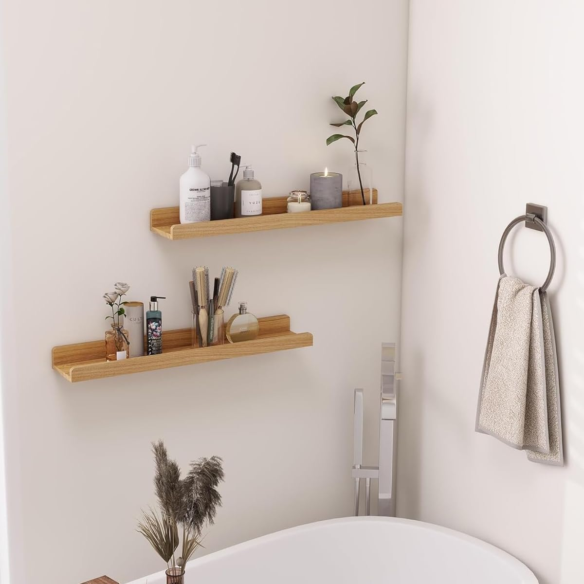 AIMALL Wall Mounted Floating Shelf, Wood Storage Rack for Display and Organization - Available in Two Colours image number 1