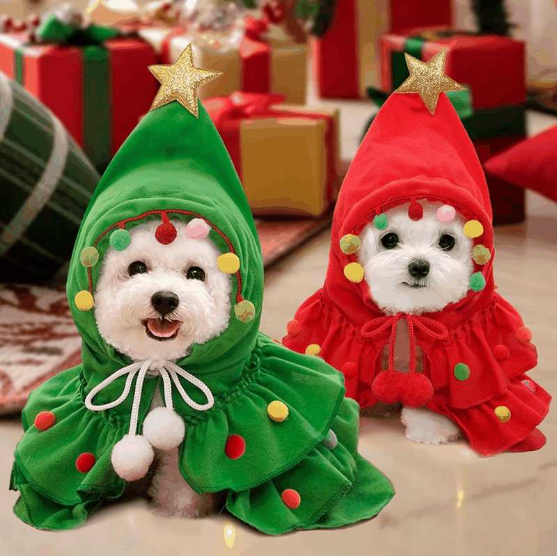 Pet Christmas Clothing Elf Clothing Cat Cloak Dog Clothing Little Cat Cloak Christmas Tree Little Dog Cat Pet (Red, L) image number 3