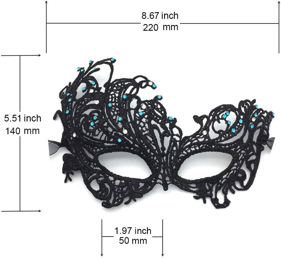 Imapo Masquerade Mask with Blue and White Rhinestones, Halloween Mardi Gras Masks for Women Lady, Christmas Cosplay Venetian Party Prom Ball Lace Eye Masks image number 2