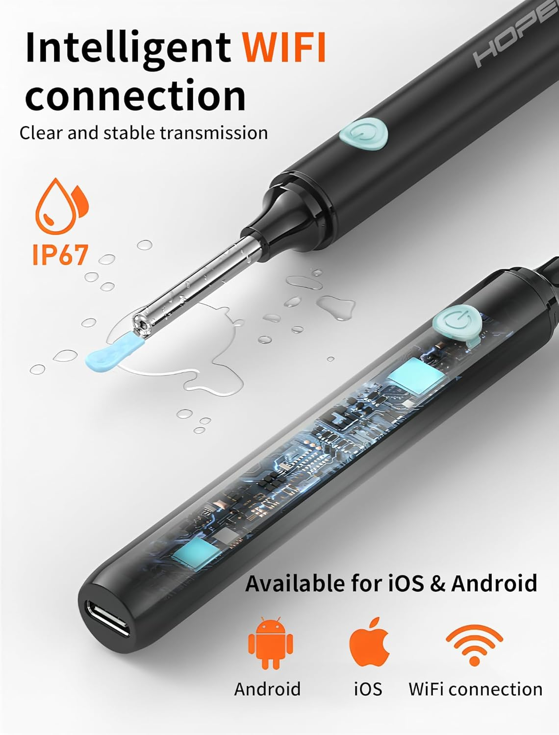 Ear Wax Cleaner with Camera - Ear Camera with 1080P, Ear Wax Removal Kit with 6 Silicone Tips and 7 Accessories, Ear Cleaner Camera with 6 LED Lights, WIFI Otoscope for IOS & Android (Black) image number 5