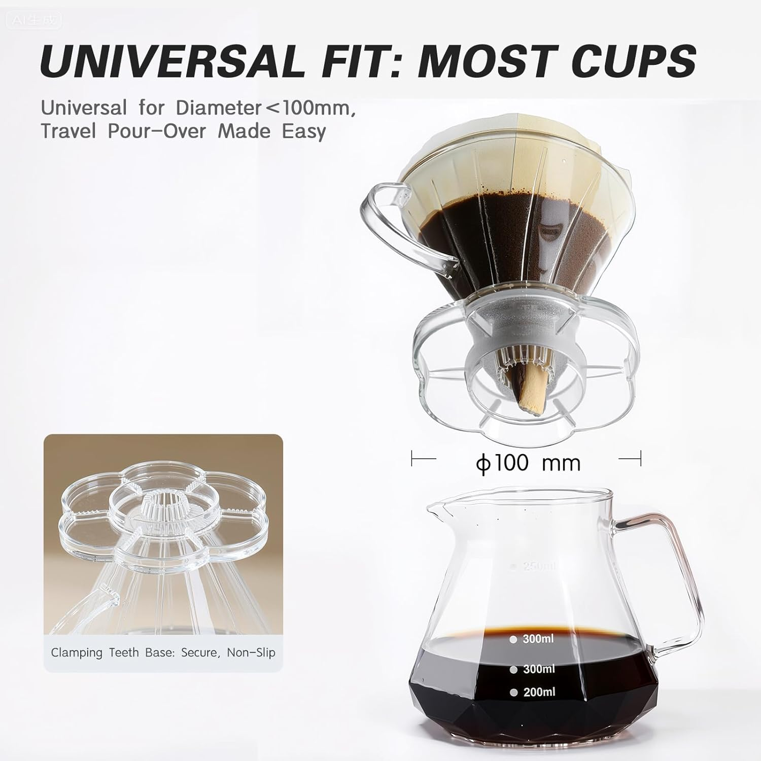 Direct V60 Coffee Dripper Size 02, 1-4 Cups, Clear, High Temperature Resistant Plastic Pour over Coffee Maker Coffee Filter Cup with Base, Slow Brewing Accessories for Home, Cafe, Travel image number 6