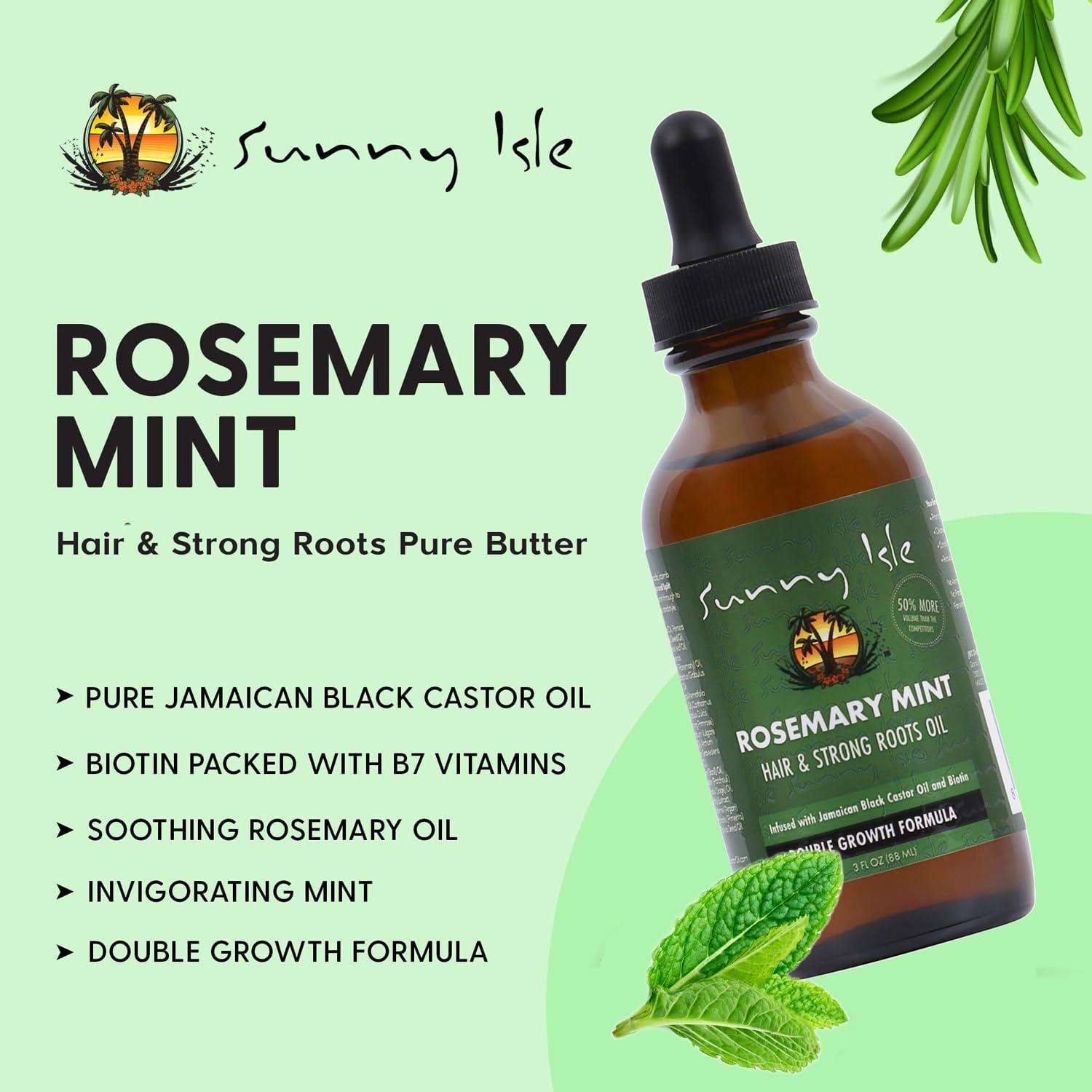 Sunny Isle Rosemary Mint Hair and Strong Roots Oil 3Oz, Infused with Biotin & Jamaican Black Castor Oil to Strengthen Hair, Dry Scalp, Split Ends image number 5