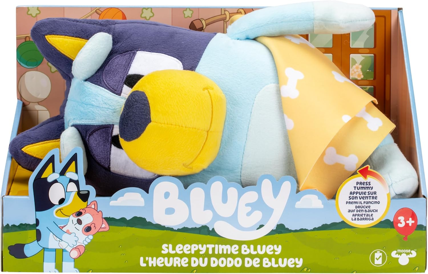 Sleepy Time Bluey 33Cm (13") Plush with Blanket, Press Bluey'S Tummy to Hear 7 Fun Phrases, Sing along with Bluey, so Soft Made with Deluxe Fabrics