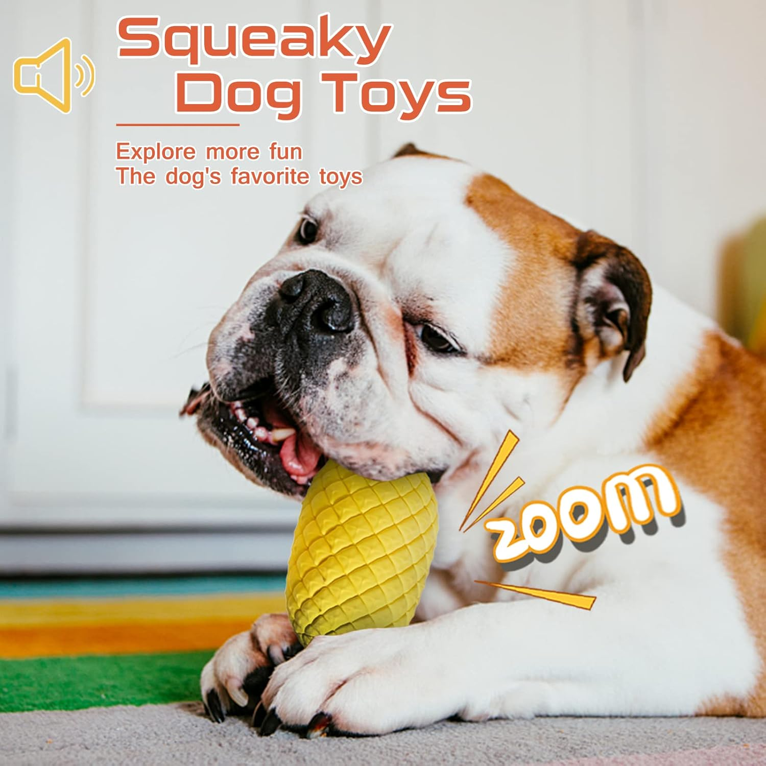 Sugelary Squeaky Dog Toys for Aggressive Chewer Large Medium Breed Dog, Indestructible Tough Dog Chew Toys with Natural Rubber (Small Pineapple) image number 3