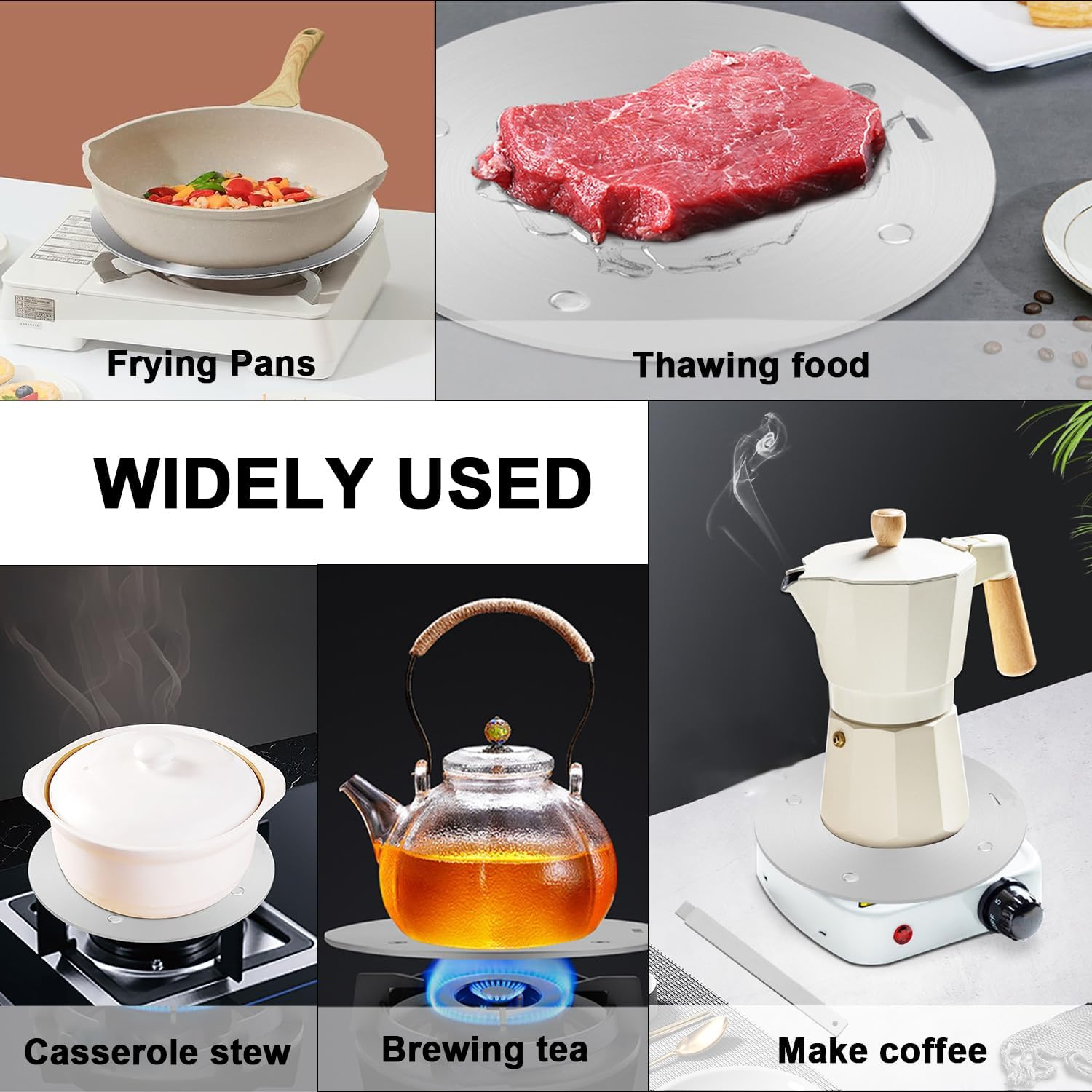 Qianqiao 5.5Inch Heat Diffuser Plate, Stainless Steel Induction Adapter Heat Diffuser Plate, Removable Handle，Coffee Milk Cookware Induction Hob Heat Cooking Diffuser image number 4