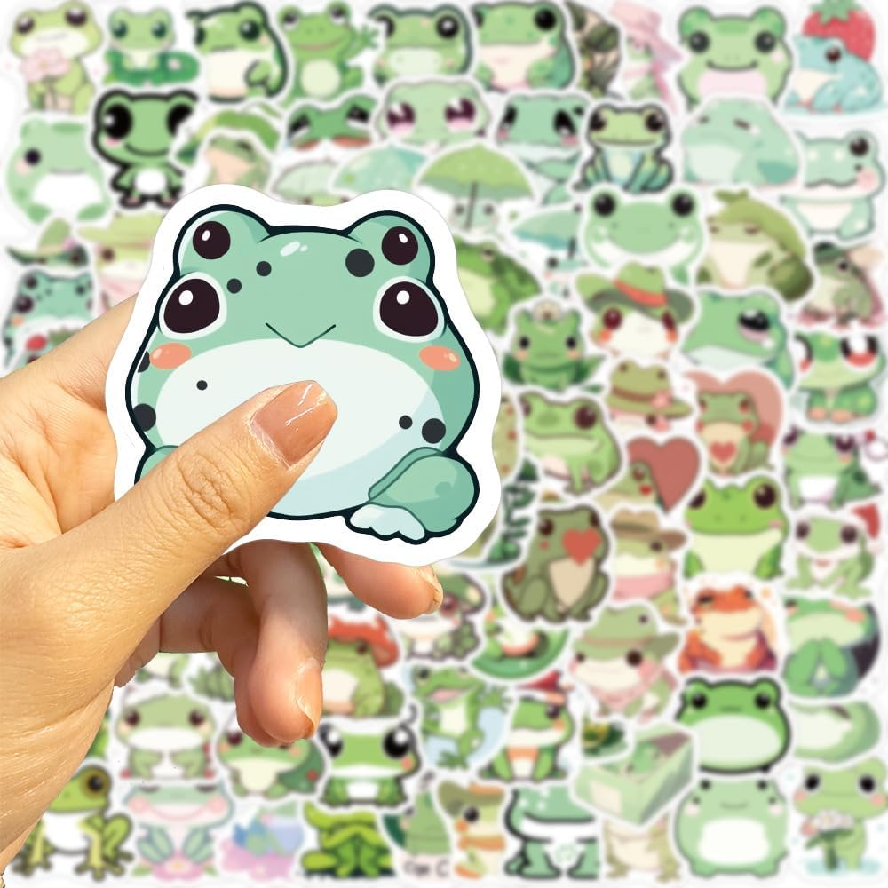 100 Pieces Cute Frog Stickers Waterproof Vinyl Stickers - Cartoon Frog Accessories for Laptop, Hydro Flask, Kids Teens Birthday Party Decor (Frog Stickers) image number 5