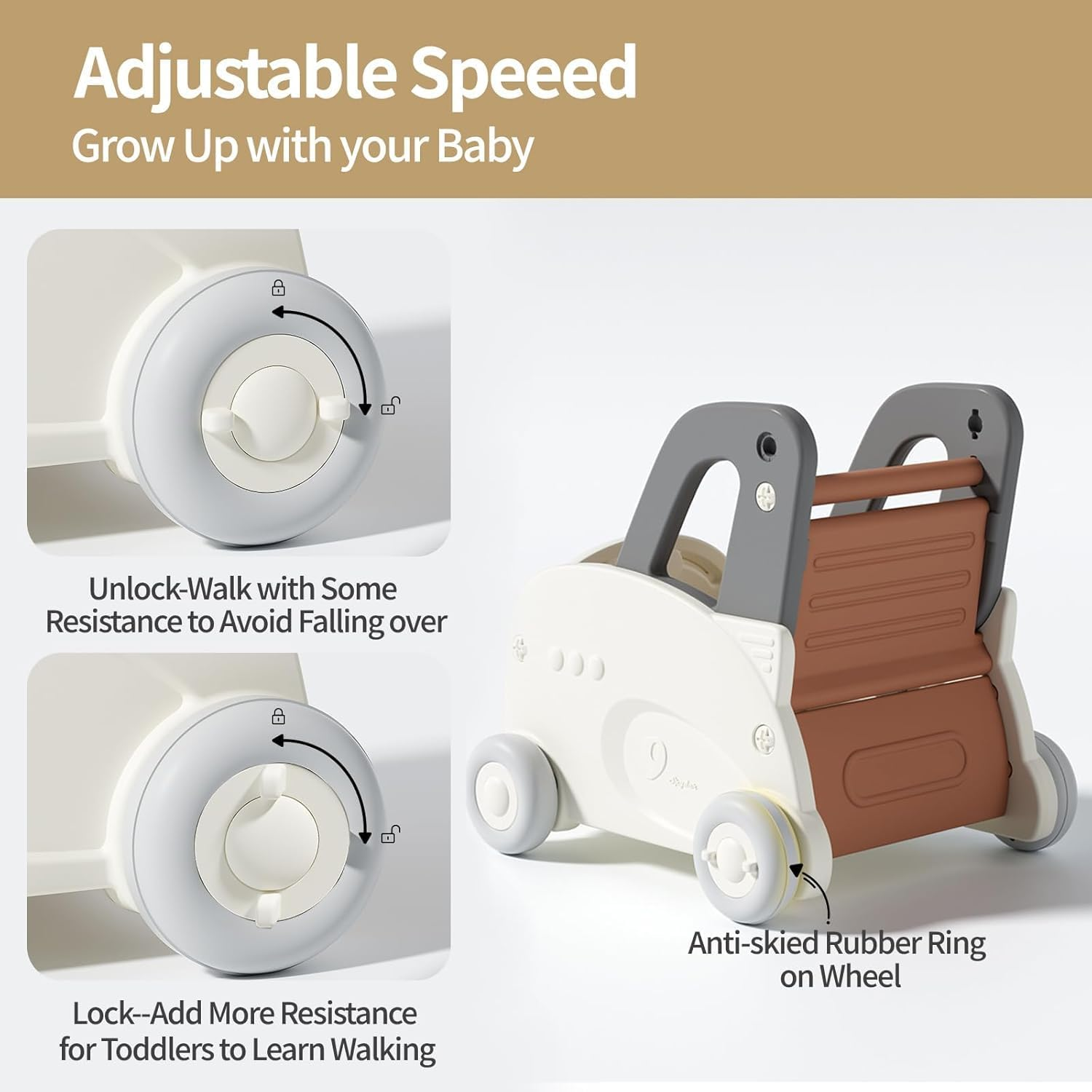 Baby Push Stroller Walker 4-In-1, Baby Walker Push Toy with Adjustable Wheels, Movable Kids Learning Walker Toddler Cartoon Shaped Toy Cabinet Organizer Storage Toy Shopping Cart for Boys and Girls image number 4