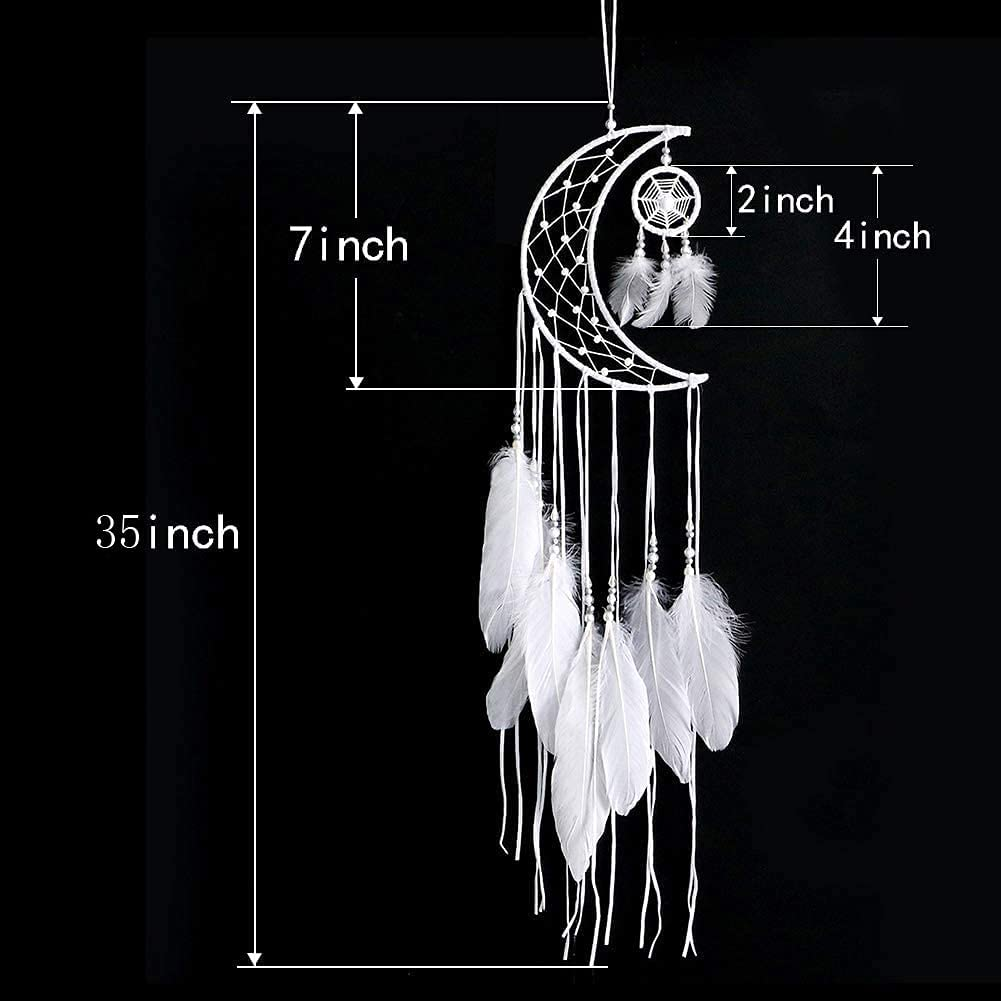 Dream Catcher Handmade Moon Design with Feathers Dreamcatcher Wall Hanging Home Decoration Ornament Christmas Festival Craft for Bedroom Living Room Outdoor(White Moon) image number 2