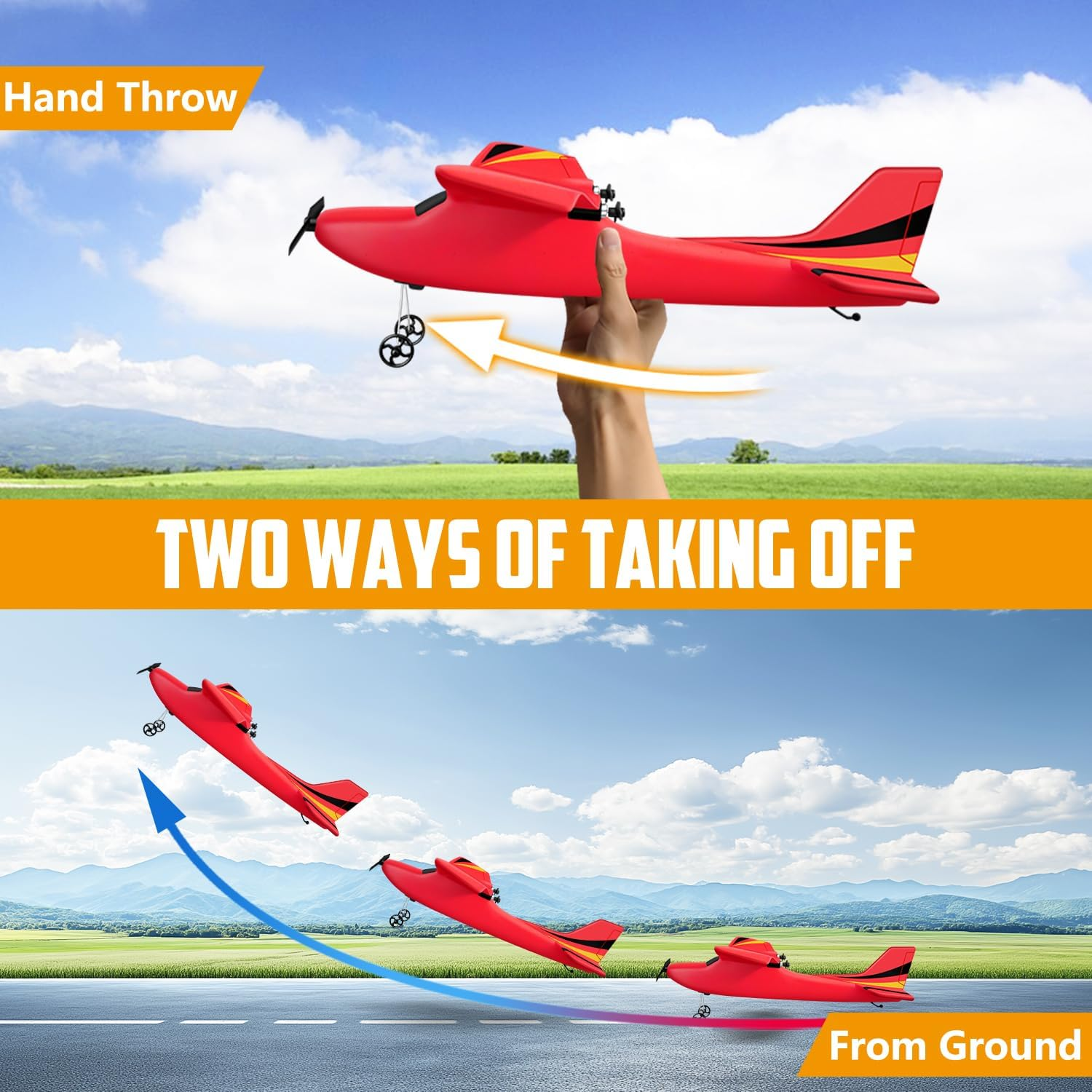 HAWK'S WORK 2 Channel RC Airplane, RC Plane Ready to Fly, 2.4Ghz Remote Control Airplane, Easy to Fly RC Glider for Kids & Beginners (Blue) image number 6