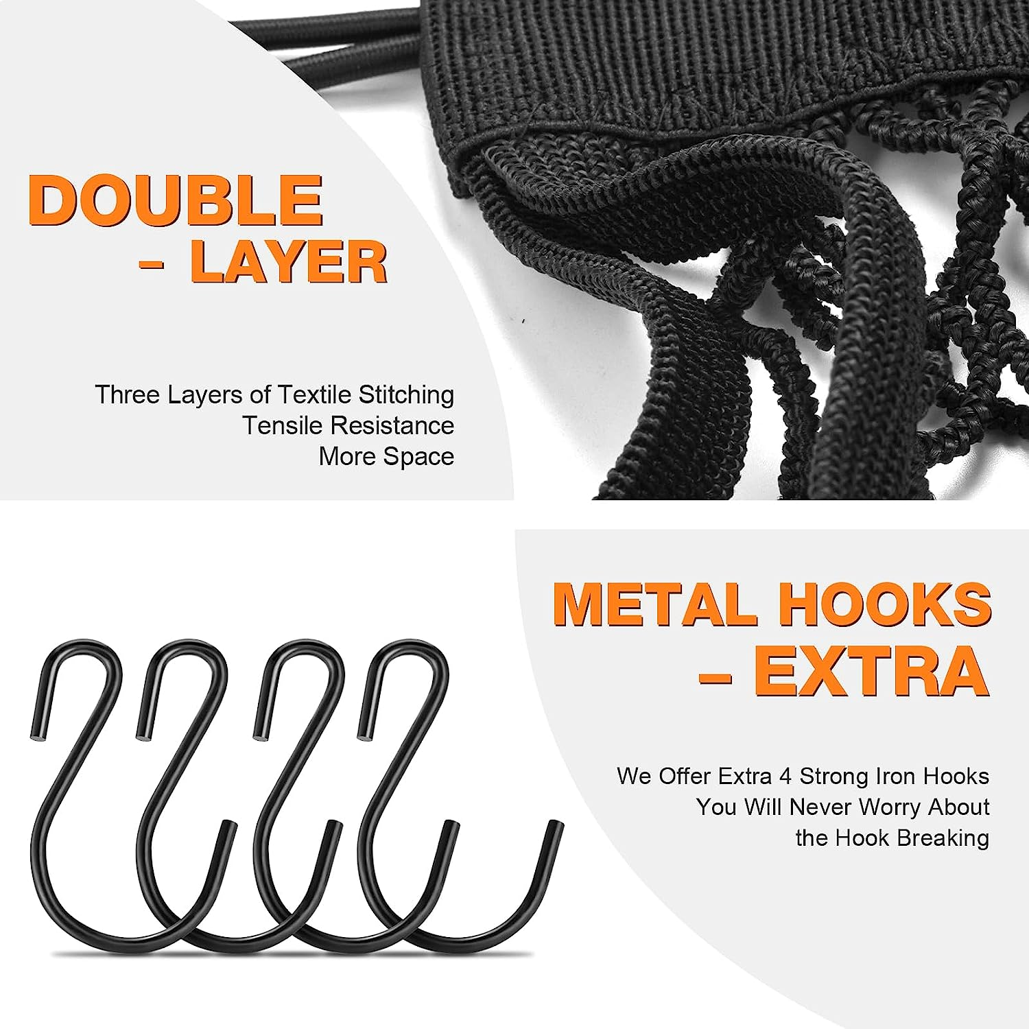 Upgrade Cargo Net for Motorcycle Helmet Storage, 10"X11" High-Elastic Double Layer Bungee Net with 4 Strong Hooks, Luggage Strap Rack Expansion Organizer Net Pocket for Motorbike Trike Cycle image number 2