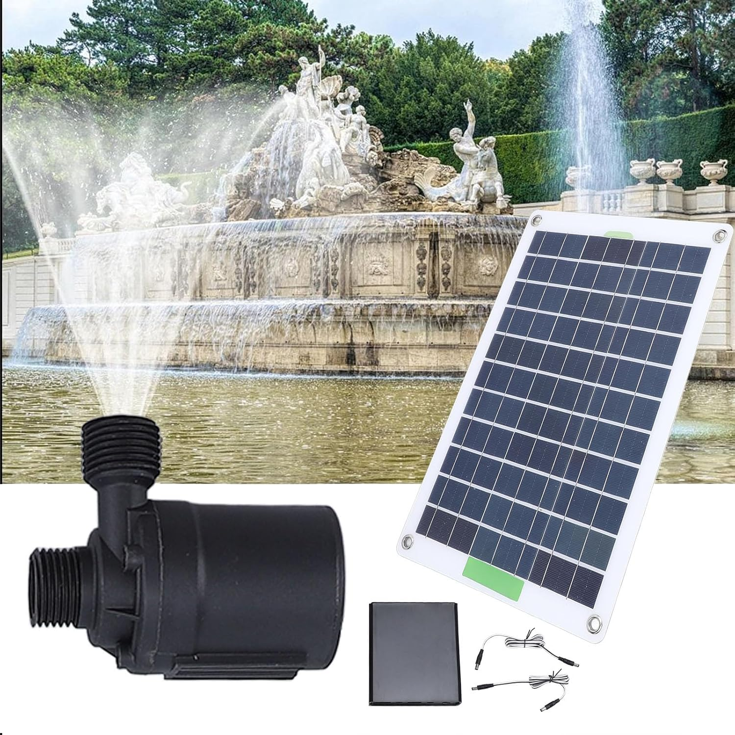 Gernie DIY Solar Kit for Water Feature Outdoor, 100W Solar Powered Water Fountain Pump, 800L/H 16.4Ft Lift, Modern Style image number 4