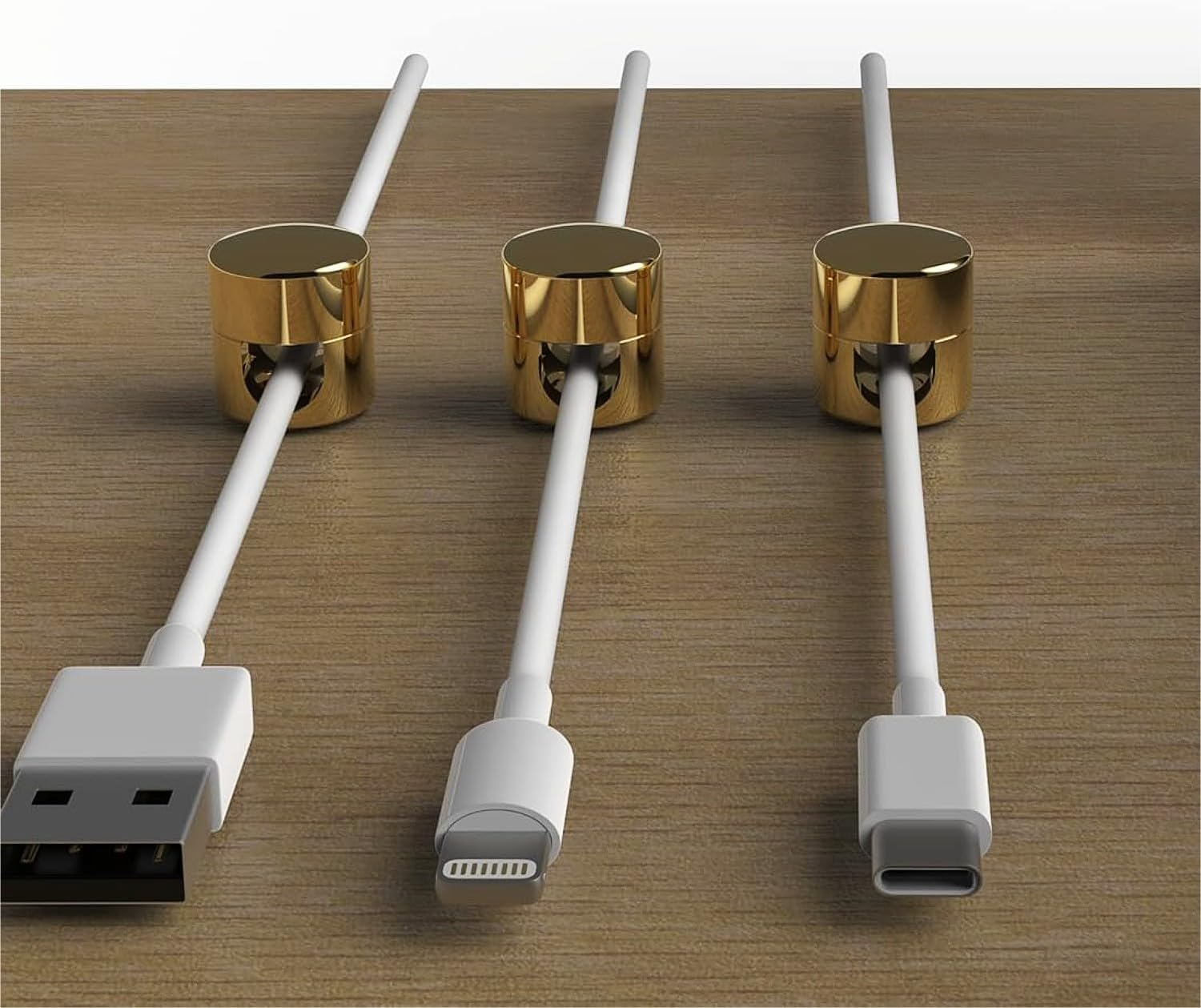 3 Pack Golden Durable Aluminum Cable Management - Desk Accessories & Office Desk Accessories for Table, Wall, Ceiling, Bedside Table, USB Charging Cable Organizer image number 5