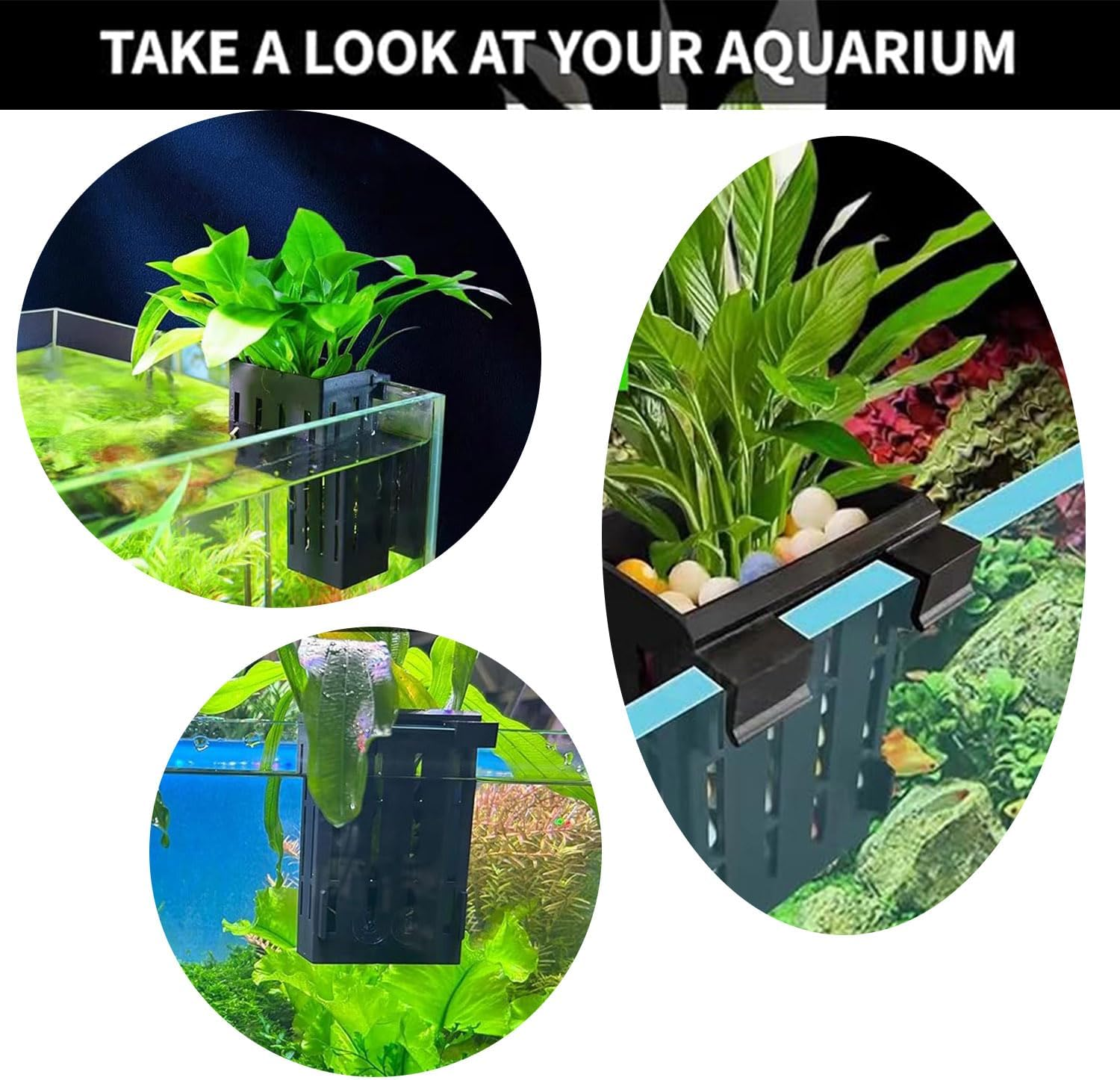 4Pack Aquarium Live Plant Holder, Hanging Planter Cups, Aquarium Plants Holders with Hooks and Suction Cups for Fish Tank Aquaponic Plant Cultivation and Aquascape Decorations (Black) image number 6