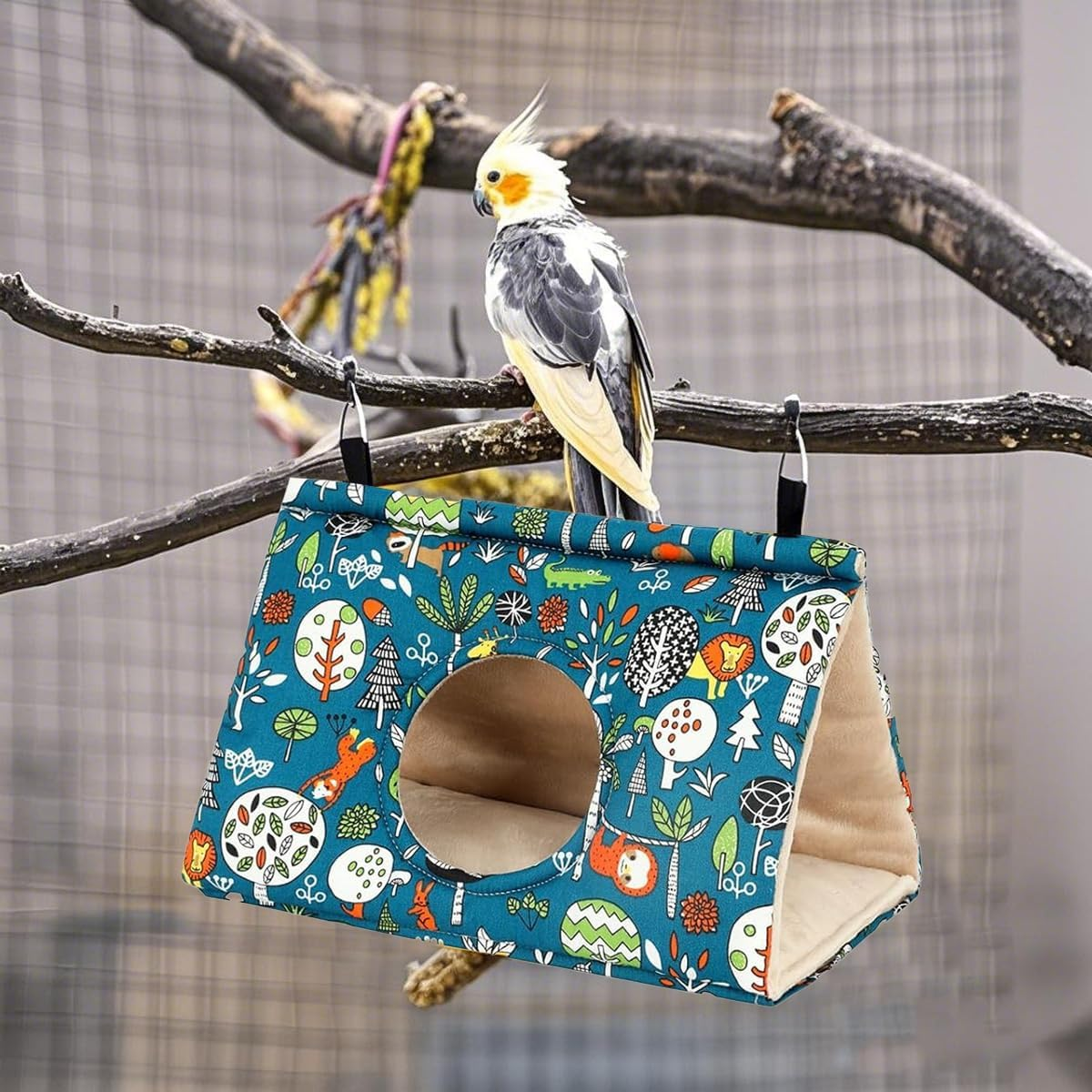 Large Bird Hanging Hammock Winter Warm Bird Nest House Suspended Hammock Plush Shed Swing Cave Cabin for Parrot Parakeet Cockatiels Budgies Lovebird (Blue) image number 4