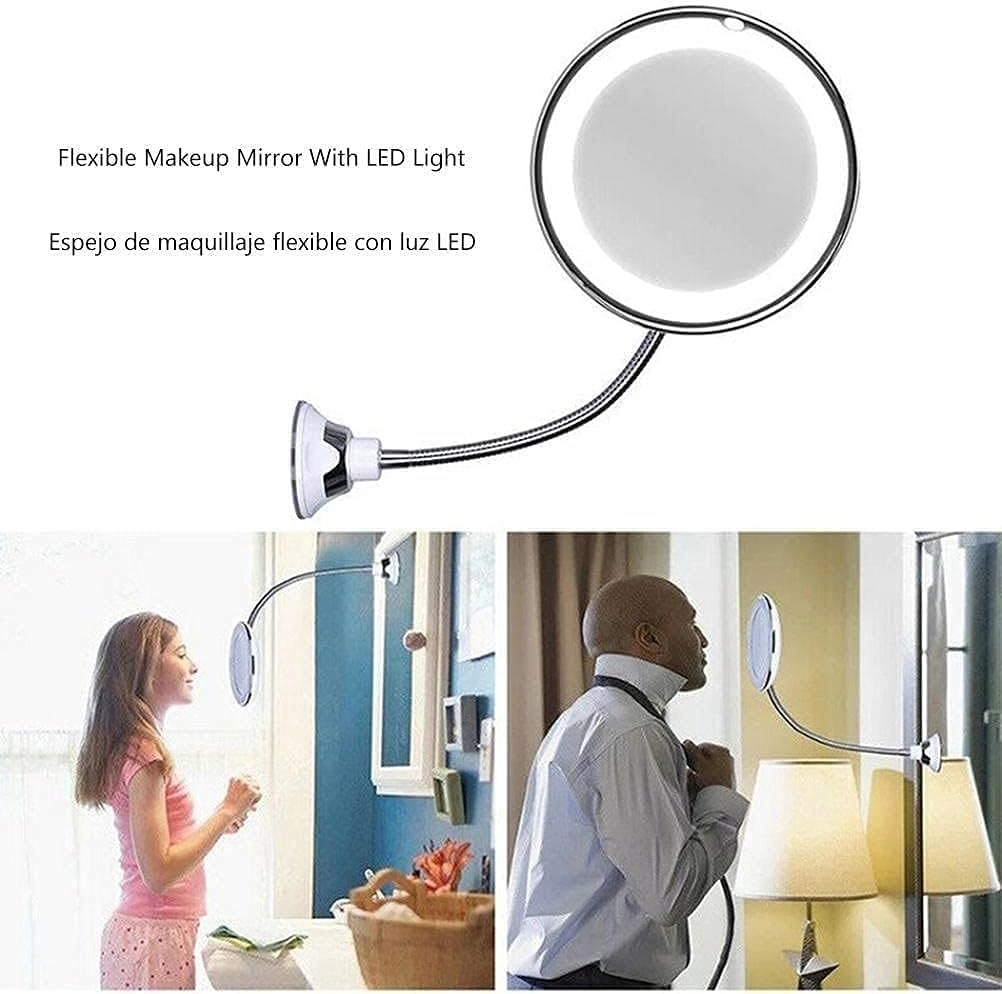 Makeup Mirror with Suction Cup,Fotrsdku 360 Degree Swivel Flexible Gooseneck, 10X Magnifying Mirror with Led Light,Vanity Mirror,Perfect for Makeup,Contact Lenses, Cosmetics or Shaving,For Bedroom image number 3