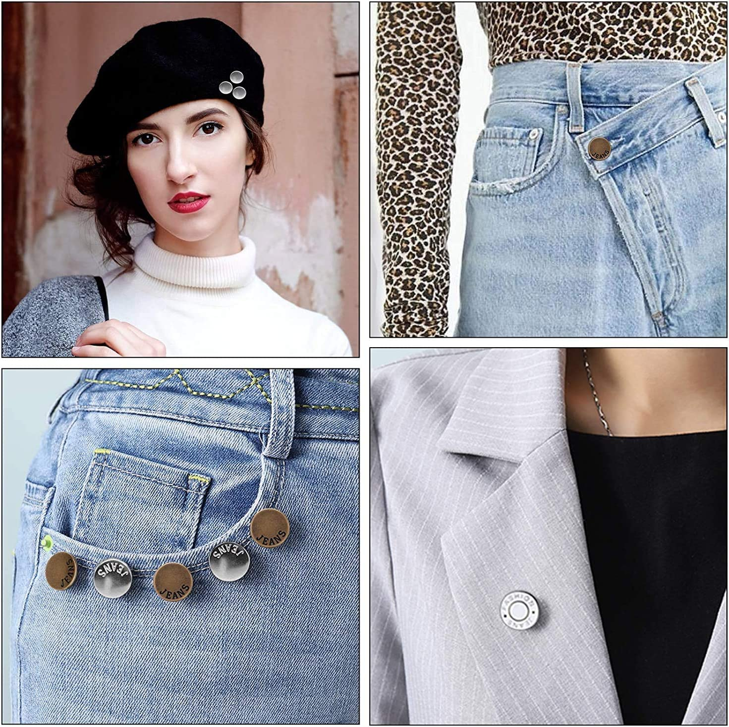 JIUJIU Button Pins for Jeans, No Sew and No Tools Instant Jean Button Pins for Pants, 4 Sets Replacement Buttons, Simple Installation, Reusable and Adjustable image number 6