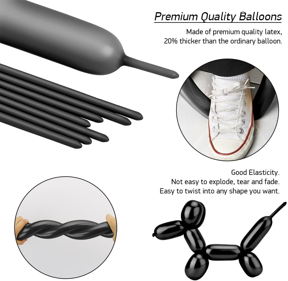 Black 260 Balloons Halloween Balloons Long Balloon for Balloon Animals 100Pcs Long Skinnyballoons for Tying Balloon Arch Qualatex Latex Balloon Animal Decor Halloween Christmas Party Decorations image number 3