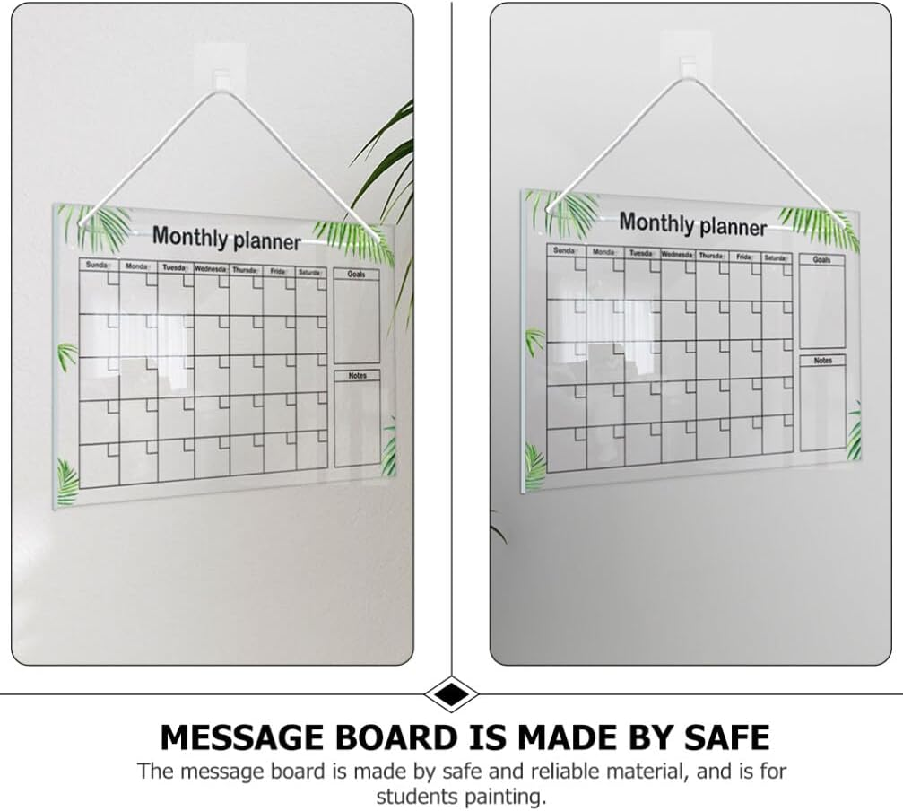 1Set Acrylic Memo Board Erasable Board for Home Office Transparent Design Includes Hook White Rope For