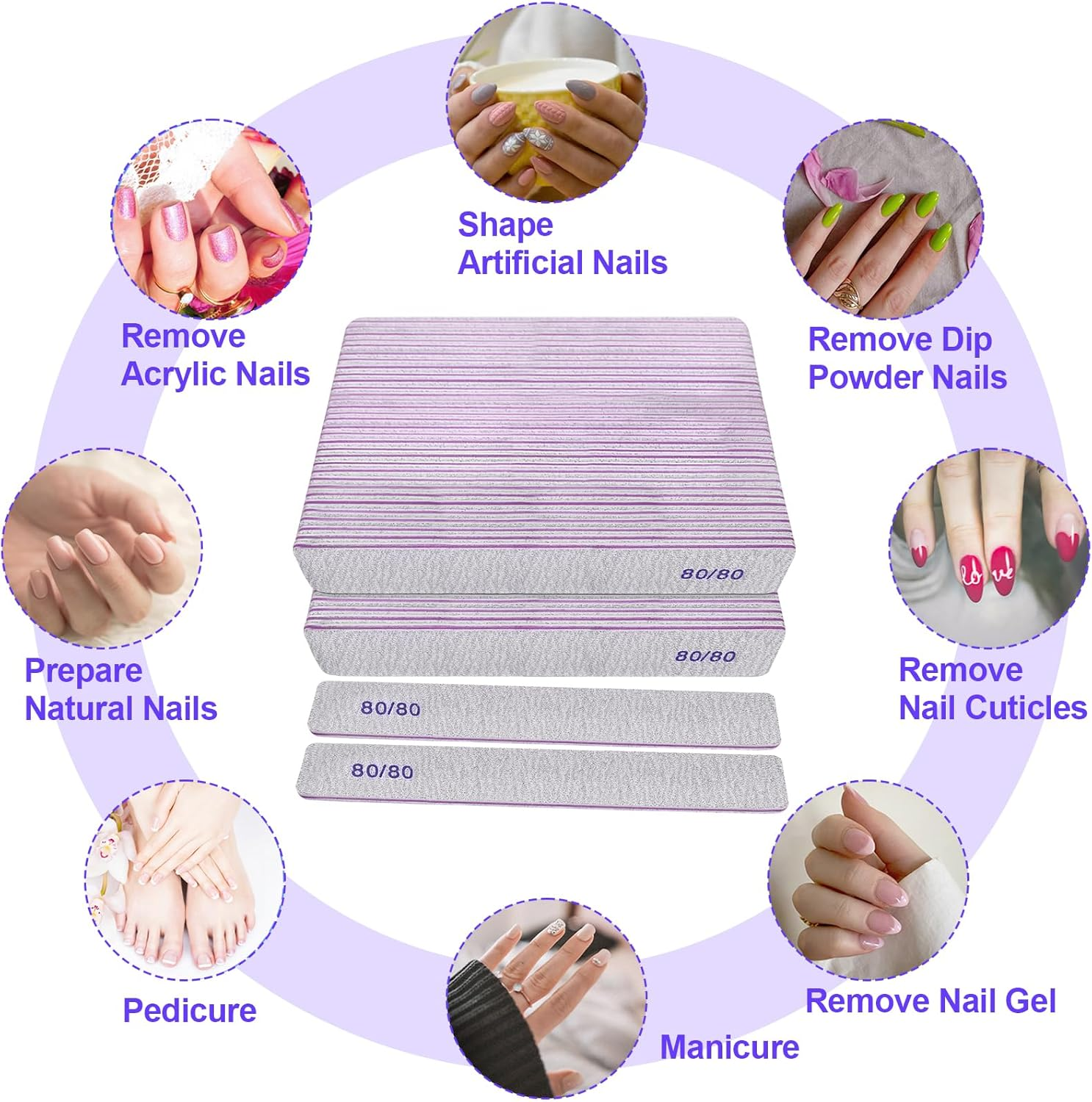 80/80 Grit Nail Files (50 Pack), Heavy Coarse Emery Boards for Acrylic Nails and Gel Nails, 80 Grits Double Sided Nail File Emory Professional Nail Filer Reusable Washable Manicure Square Gray image number 6