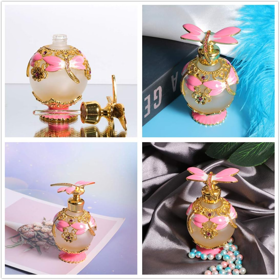 Waltz&F Pink Dragonfly Vintage Refillable Perfume Bottle Empty Frosted Glass Essential Oil Bottle Home Decor 25Ml image number 3