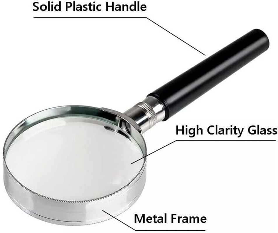 AIMALL 10X Magnifying Glass Lens, 50MM Silver Metal Handheld Magnifier for Jewelry, Reading, and Detailed Work, Durable and Lightweight, Ergonomic Design