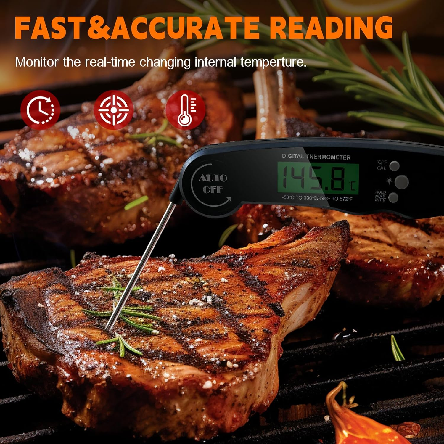 JOLLY GADGETS AUTO Instant Read Digital Thermometer &ndash; Waterproof, Fast & Accurate with Backlight Display, Calibration Function, and Wide Temperature Range for Cooking, Grilling, Frying, and Baking image number 1