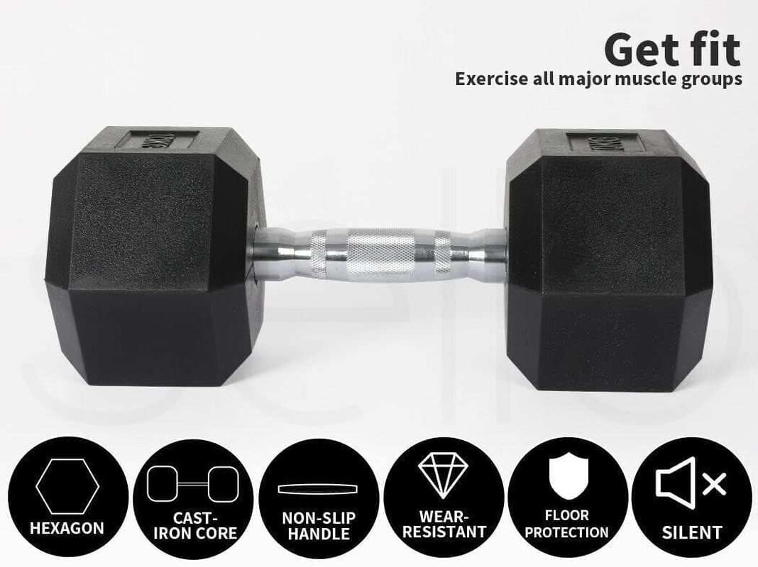 Rubber Coated Dumbbells Hex Dumbbells Set Dumbbell Weights Hand Weight Fitness Training Exercise Body Strength Lifting Equipment (Pair or Single)