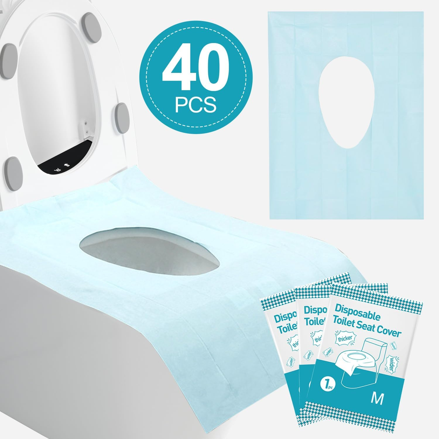 40 Pack Disposable Toilet Seat Covers XL - 16X24 Inch Quick-Stick Adhesive, Tear-Free Portable for Travel/Hospital/Outdoors