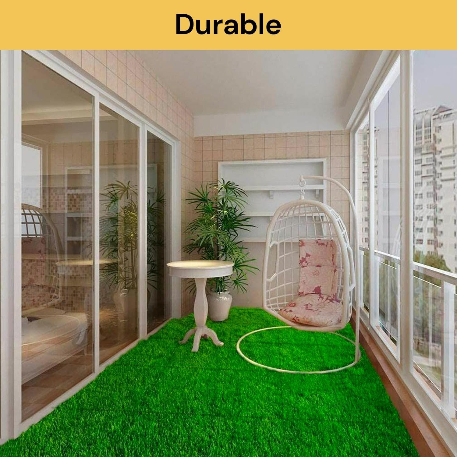 EZONEDEAL 1Pcs Artificial Grass Turf Tiles Interlocking - Artificial Turf Grass Rug,Fake Grass Decor Self-Draining Mat for Pet Dog Indoor/Outdoor Flooring Decor 12''X12'' (1) image number 5