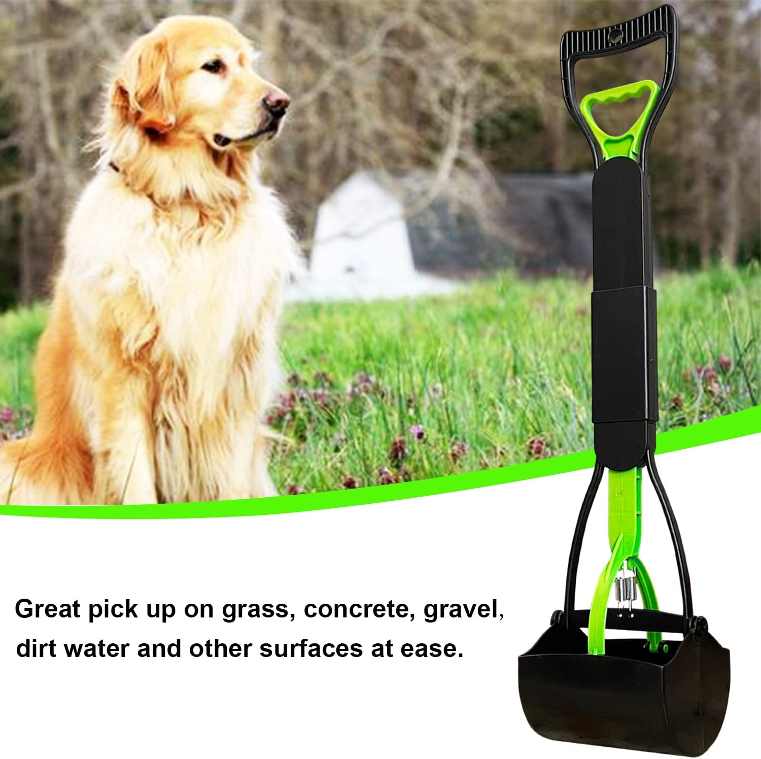 28" Large Pooper Scooper for Dogs, Heavy Duty Poop Scooper for Large Medium & Small Dog, Pet Dog Pooper Scooper for Grass & Gravel Pick Up - Dark Green image number 2