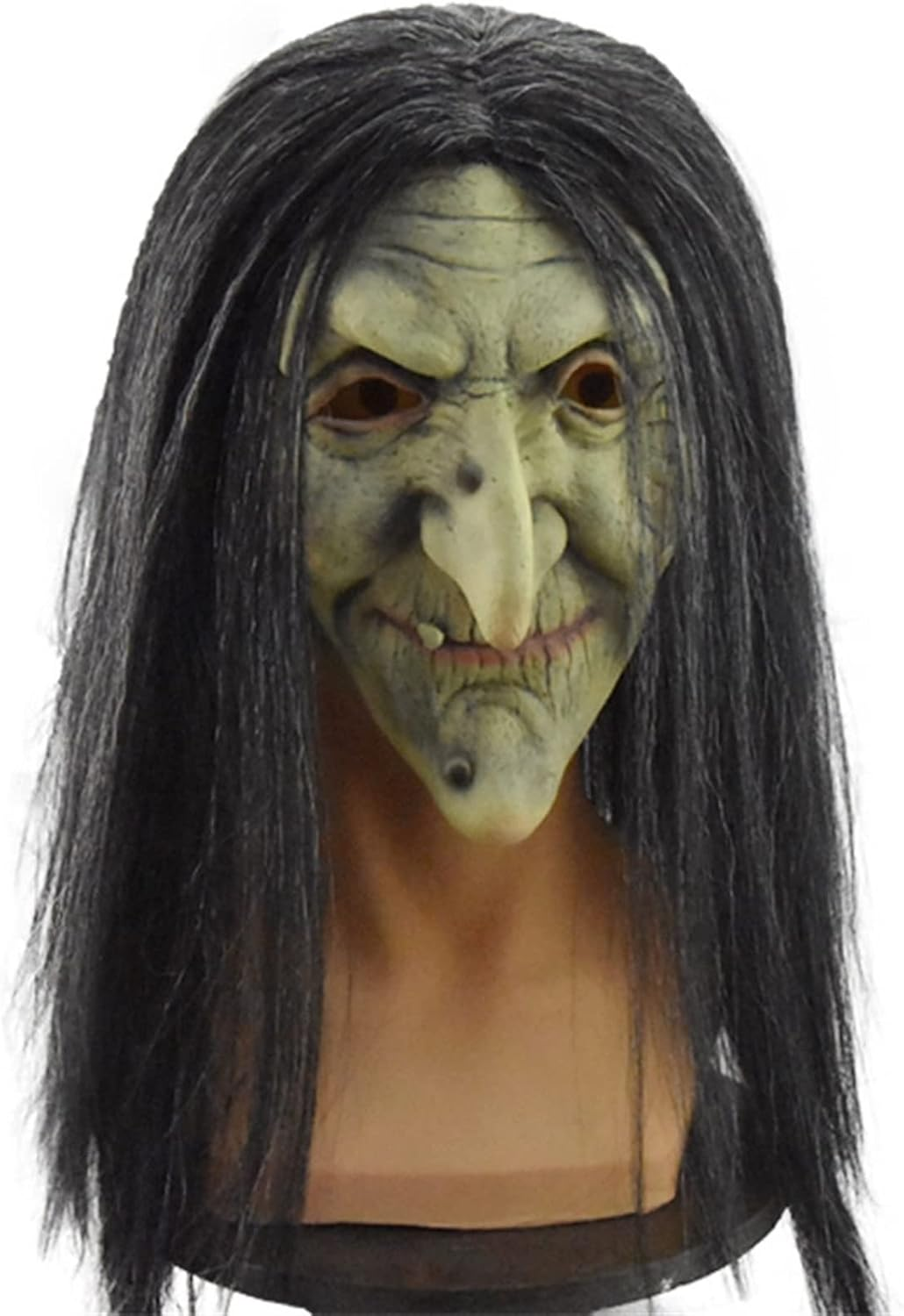 Witch Mask, Horror Witch Mask with Hair Halloween Old Women Scary Latex Witch Mask Cosplay Costume Party Prop (Color : A) image number 3