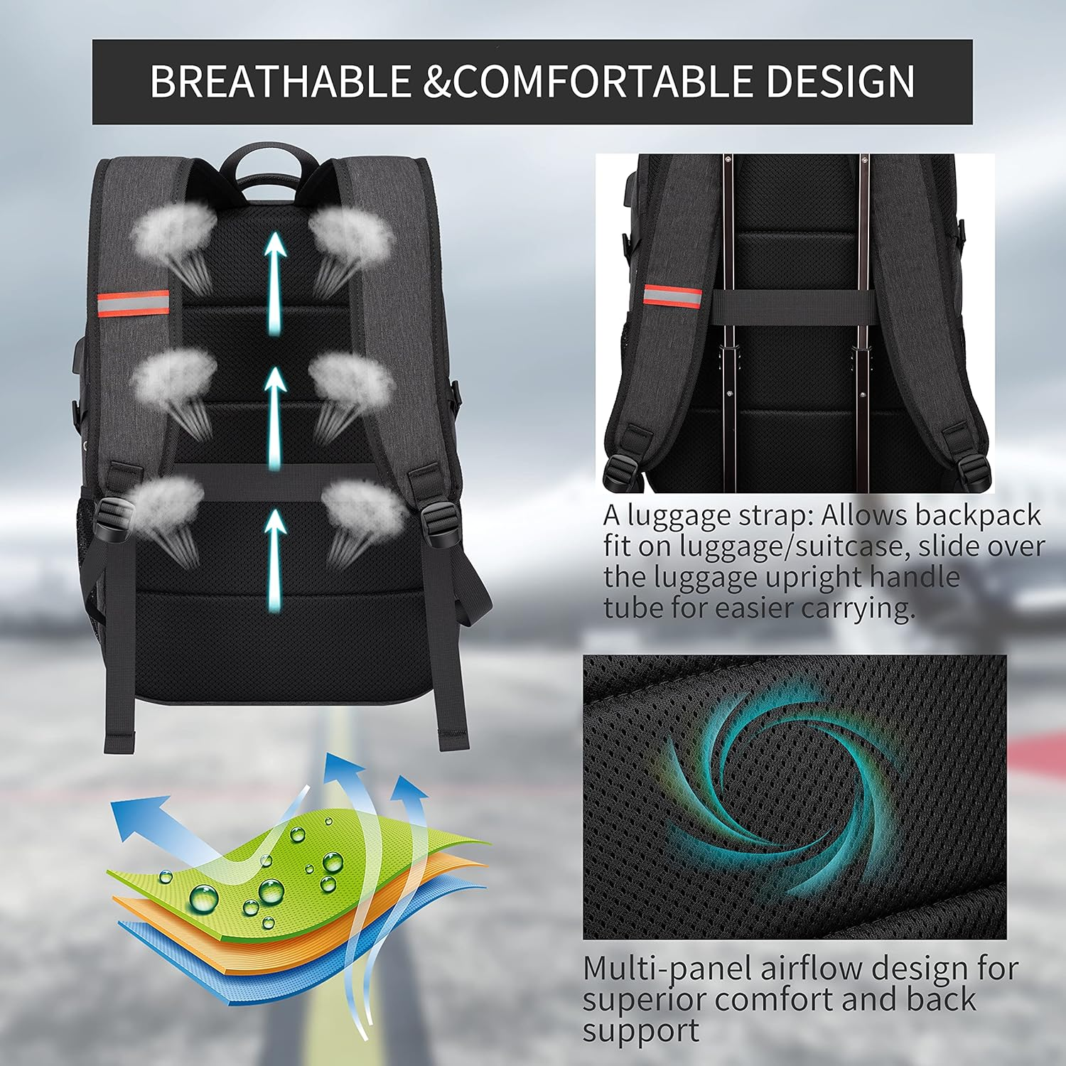 Cafele 17.3 Laptop Backpack Travel Computer Backpack College Bookbag School Backpack with USB Charging Port image number 5