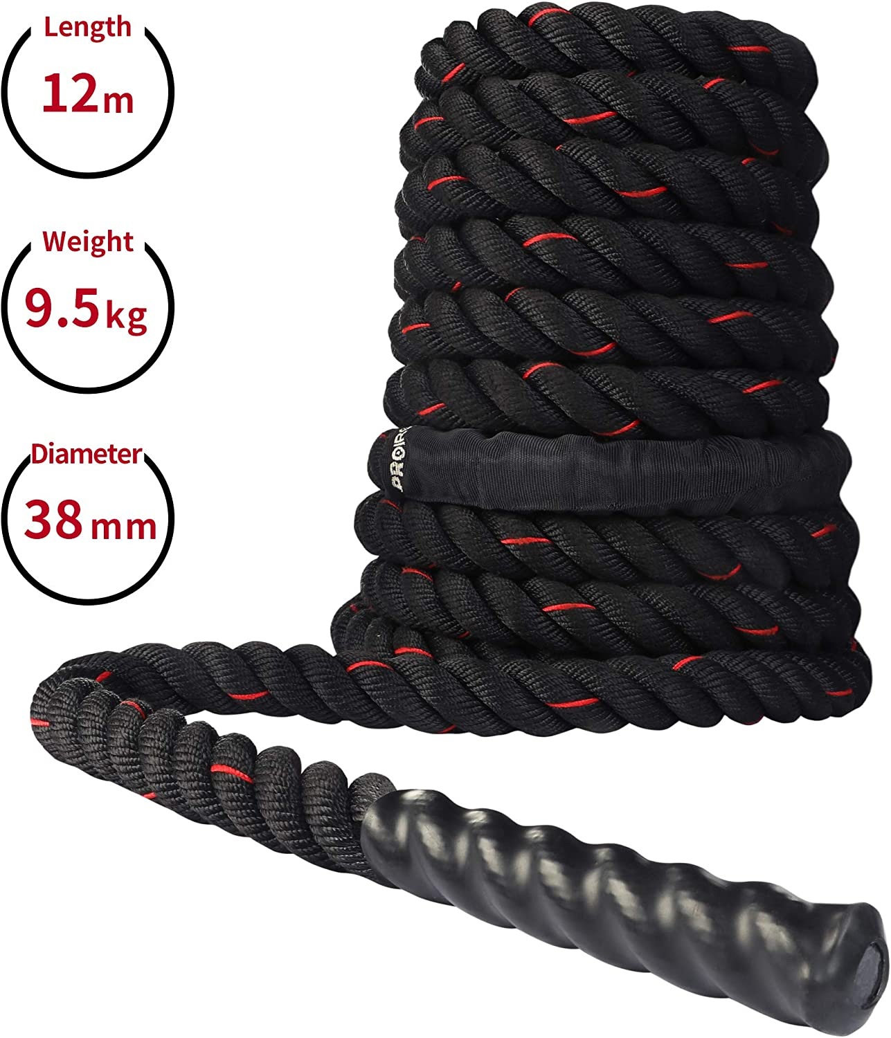 PROIRON 9M /12M Battle Ropes, Battling Rope for Fitness Training Gym, Heavy Exercise Ropes 38Mm, Undulation Rope for Strength Workout