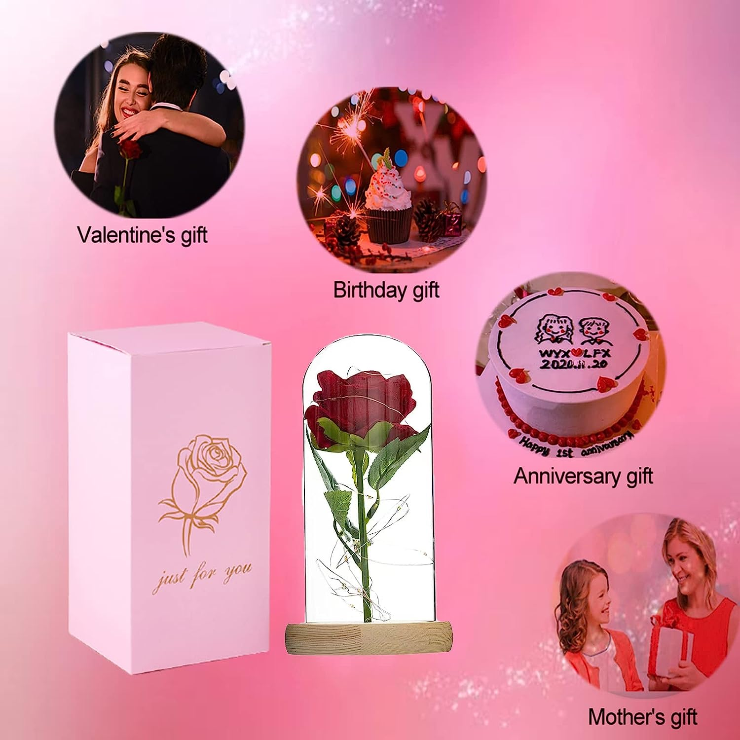 Simulation Rose Flower Preserved Plastic Beauty Red Roses Flowers in Glass Dome, Birthday Gifts Women, Artificial Rose with Led Light, Unique Gift, Valentine'S Day Gifts (Blue) image number 6