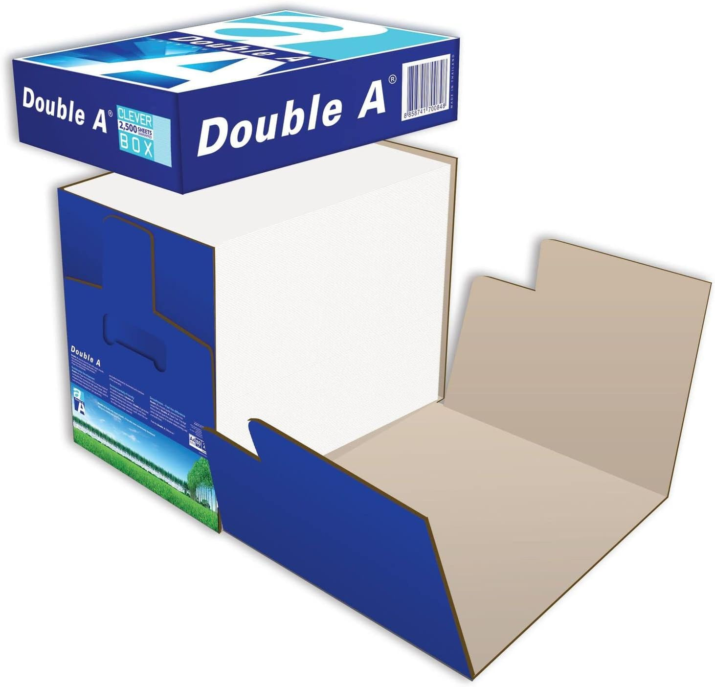 Double A, A4 Ream Paper, A4 80 GSM, 2500 Sheets, White, Clever Easy to Open Box