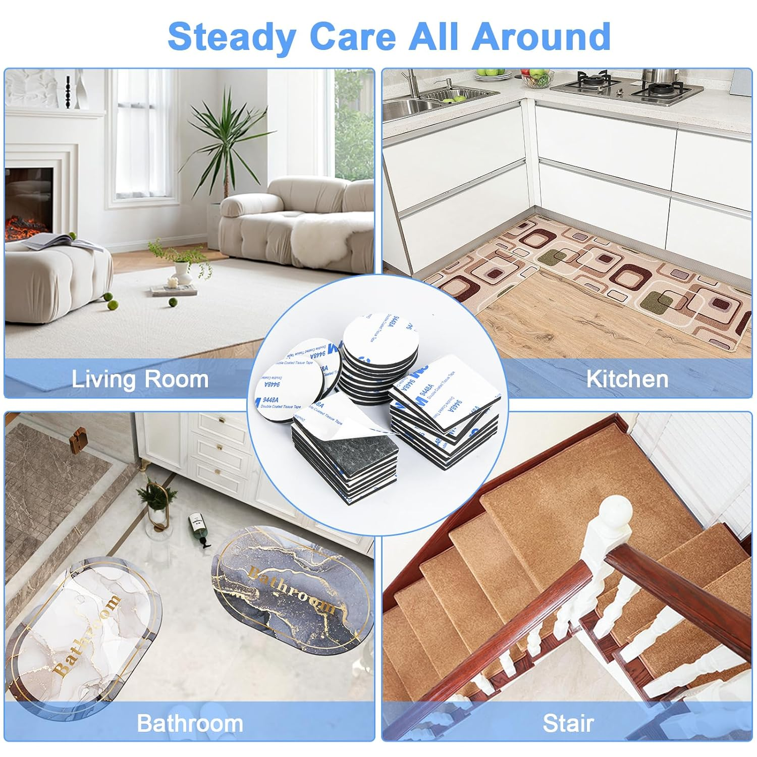 60PCS Heavy Duty Double Sided Adhesive Pads - Foam Tape for Walls, Cars & Home Decor | No Residue, Waterproof Mounting Tape with Strong Hold (White) image number 2