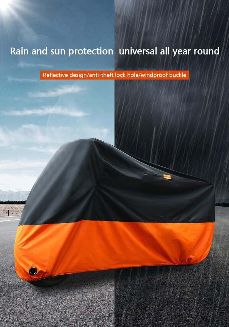 Motorcycle Cover, Waterproof,，With Reflective Strip，Compatible with All Motorcycle(Lockholes&Windproof Strap) (Black, L[Suitable for 2-2.2 Meter Long Vehicle Models]) image number 3
