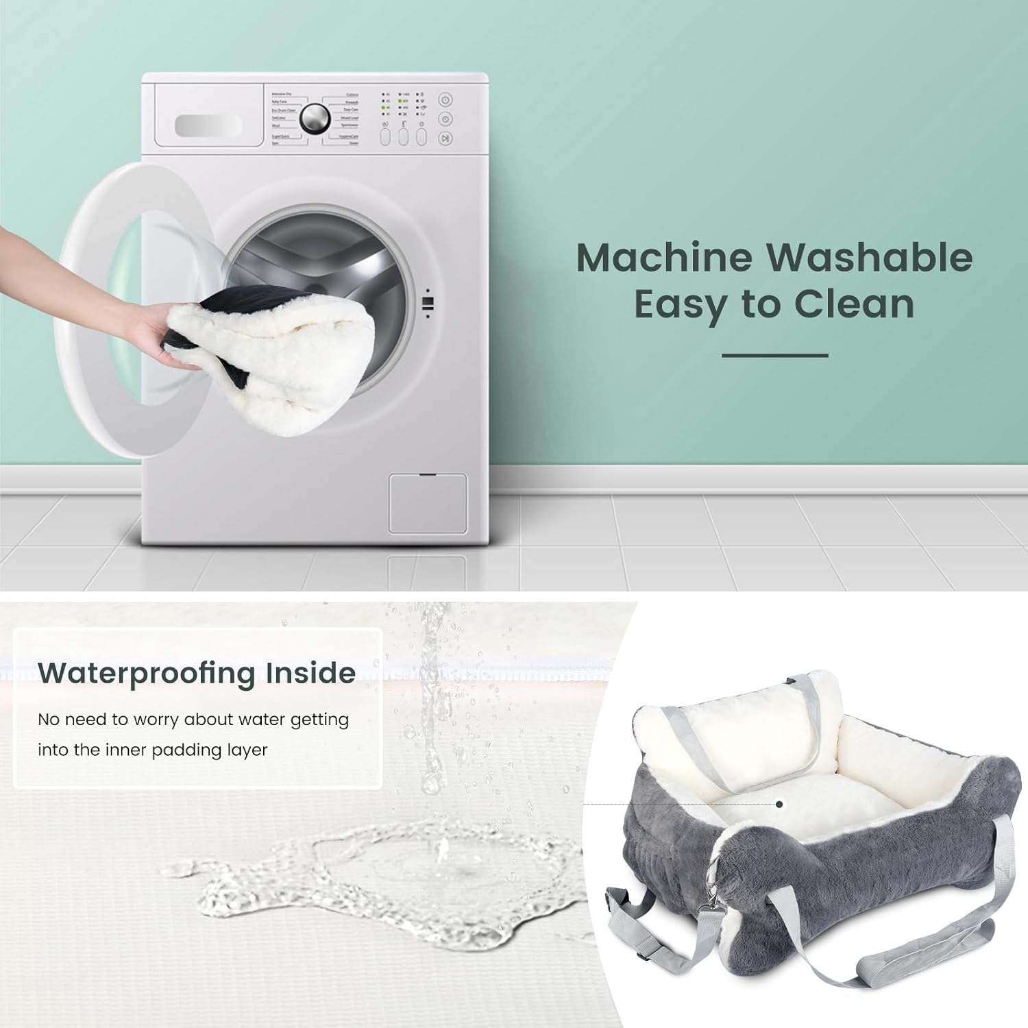 29.5"X19.7"X9.8" Dog Car Seat for Middle Dogs & Cats, Car Seat for Dogs with Plush Cushion, Non-Slip Bottom & Safety Leash, Cat & Dog Bed with Side Pocket for Sedan, SUV and Truck, Washable image number 5