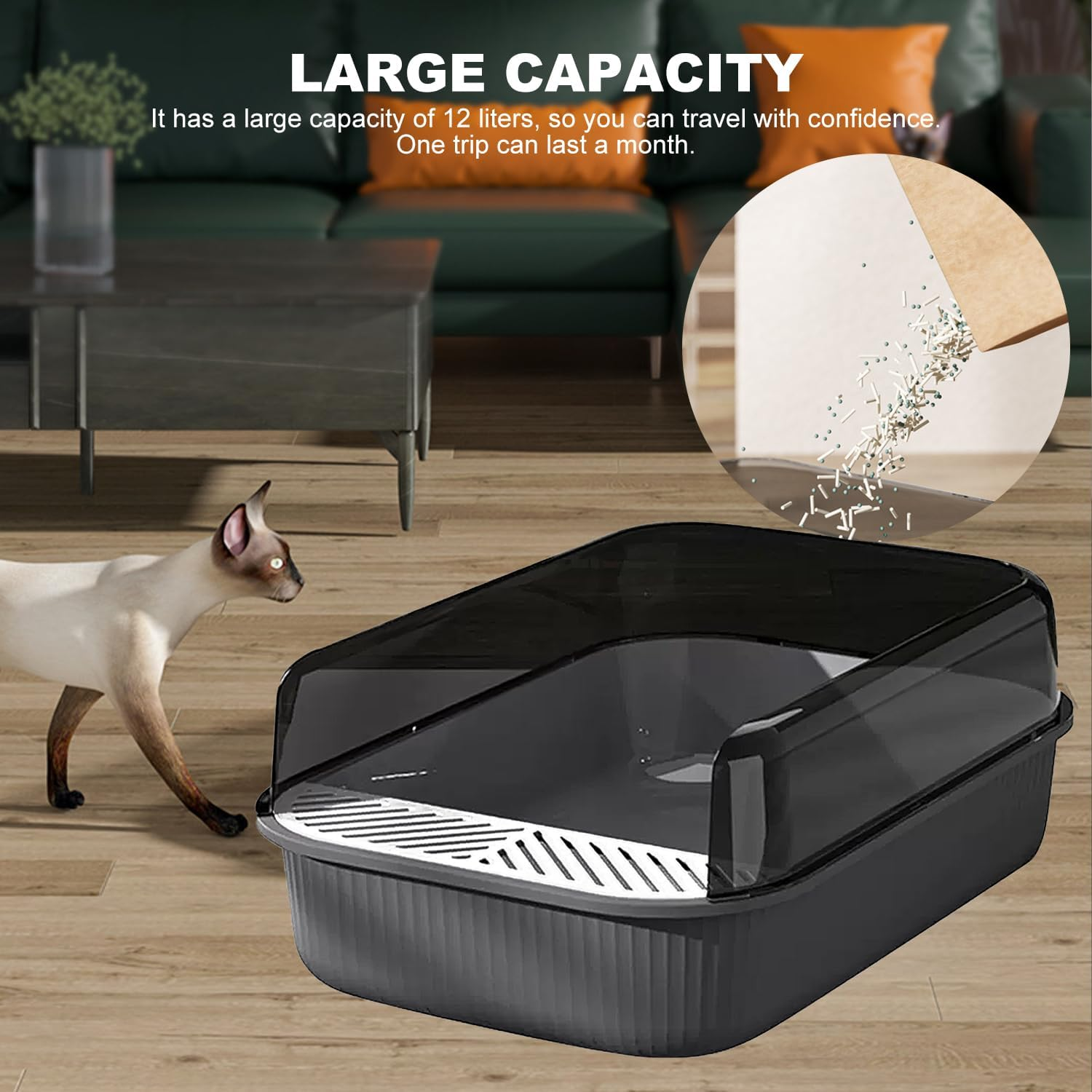 Cat Litter Tray, 50X34X18Cm with Free Scoop, Semi-Closed Plastic Cat Litter Pan Top Entry Cat Litter Box, Suitable for Large Cat, Drawer Type Anti-Splashing Cat Toilet with Large Capacity (Grey, L) image number 4