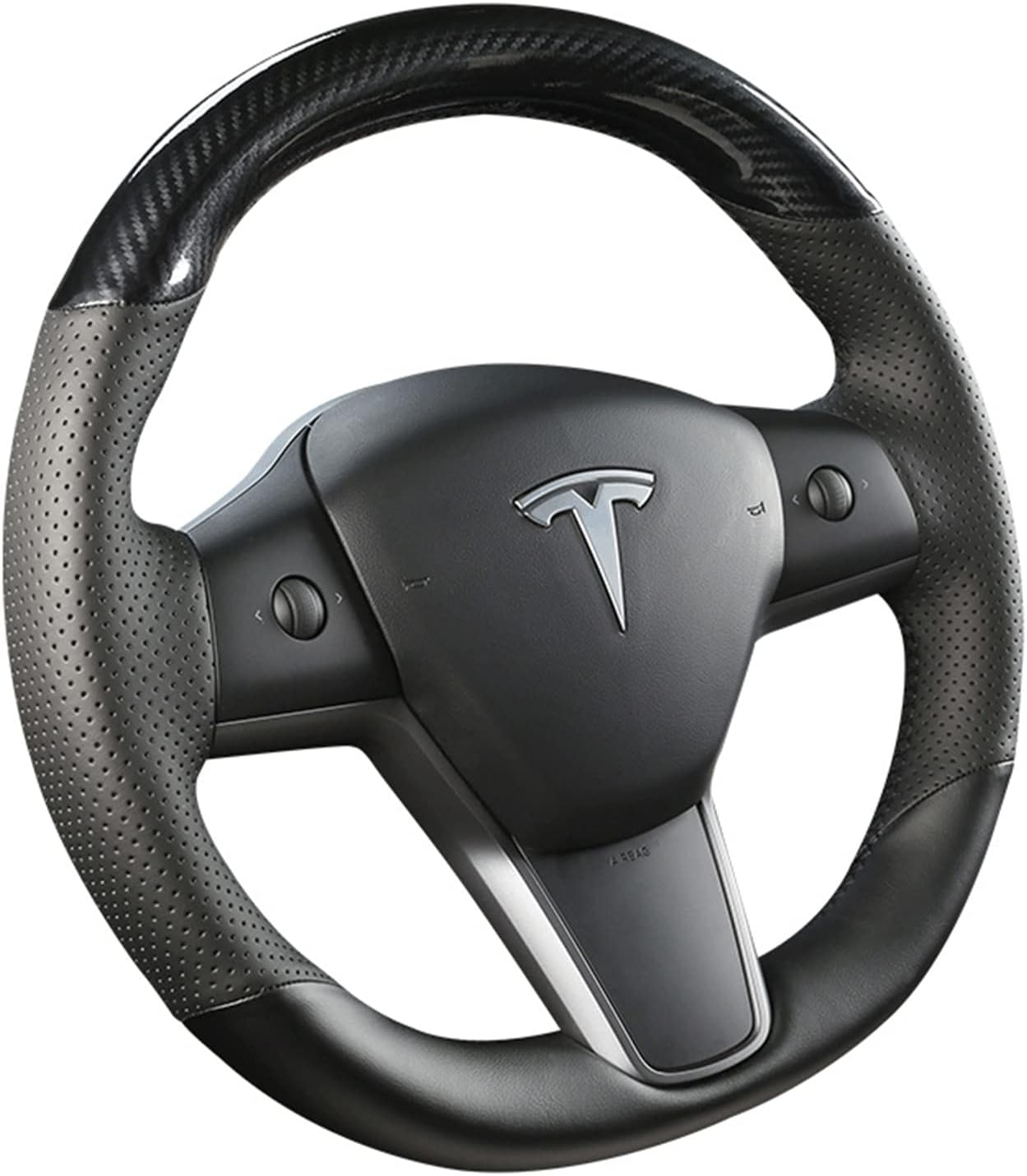 Tesla Steering Wheel Cover Microfiber Leather Hand-Stitched for Tesla Model 3/Model Y (Black-Breather Hole) image number 2