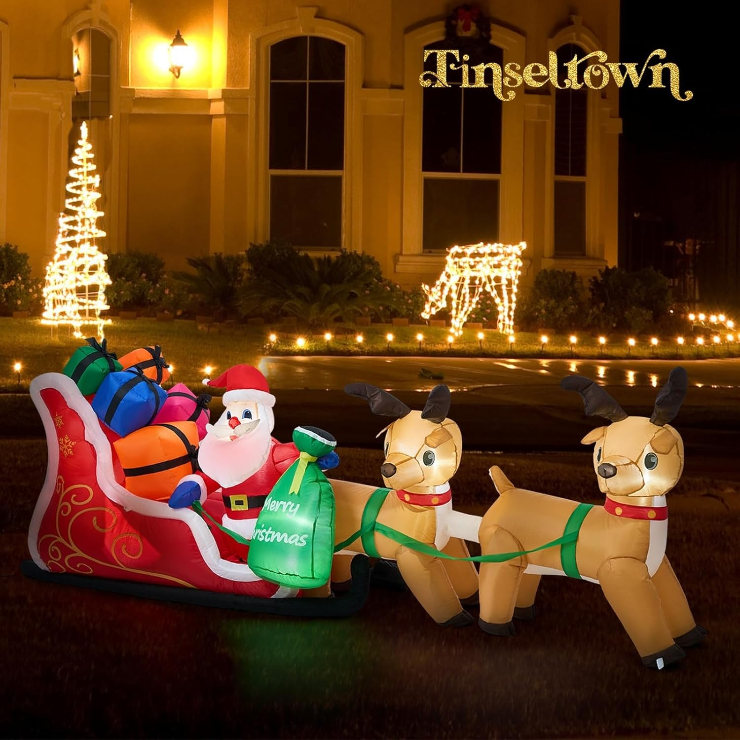 Tinseltown 3M Christmas Inflatable Santa Claus Sleigh Reindeers Set with Blow up Gift Boxes and LED Xmas Decor, for Courtyard, Lawn, Indoor, Outdoor image number 6