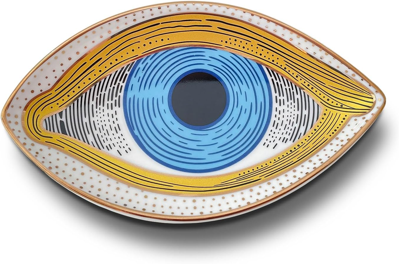 Exquisite Small Ceramic Jewelry Tray - Trinket Dish Evil Eye Decor, Gold Plate Ring Holder, Modern Boho Home Essentials, Perfume Organizer, Witchy, Aesthetic Room Decor, 5.9" X 3.5" (Pharaoh) image number 5