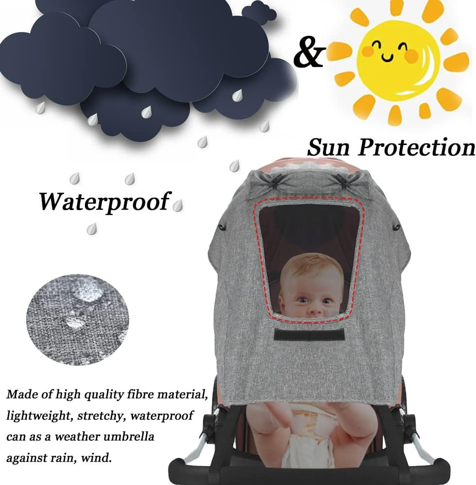 Upf50+Universal Buggy Pram Sunshade Waterproof Baby Strollers Sun Cover with Viewing Window Foldable Adjustable Toddler Pram Window Pushchairs Sun Visor Anti-Uv Umbrella Canopy image number 4