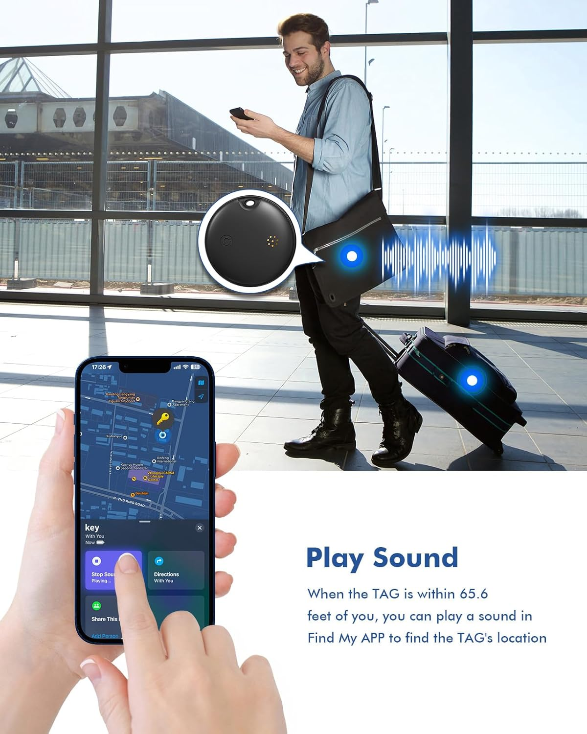 Dual System Item Tracker Tag for Android or Ios Iphone, Work with Apple Find My Google Find Hub, Item Locator for Luggage Backpack Key Etc 4 Pack Black image number 2