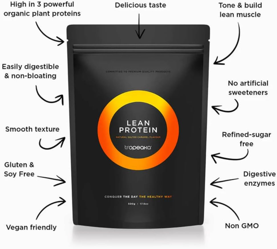 Lean Protein Powder 500G, Salted Caramel | Tropeaka | Organic Vegan Plant Protein