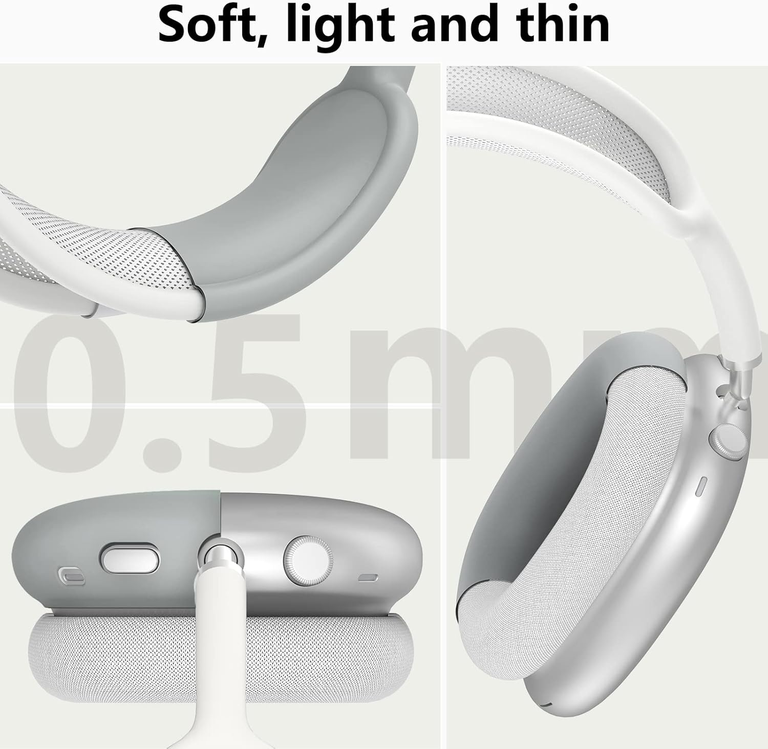 Silicone Case Cover for Airpods Max Headphones, Anti-Scratch Ear Pad Case Cover/Ear Cups Cover/Headband Cover for Airpods Max, Accessories Soft Silicone Skin Protector for Apple Airpods Max (Gray)