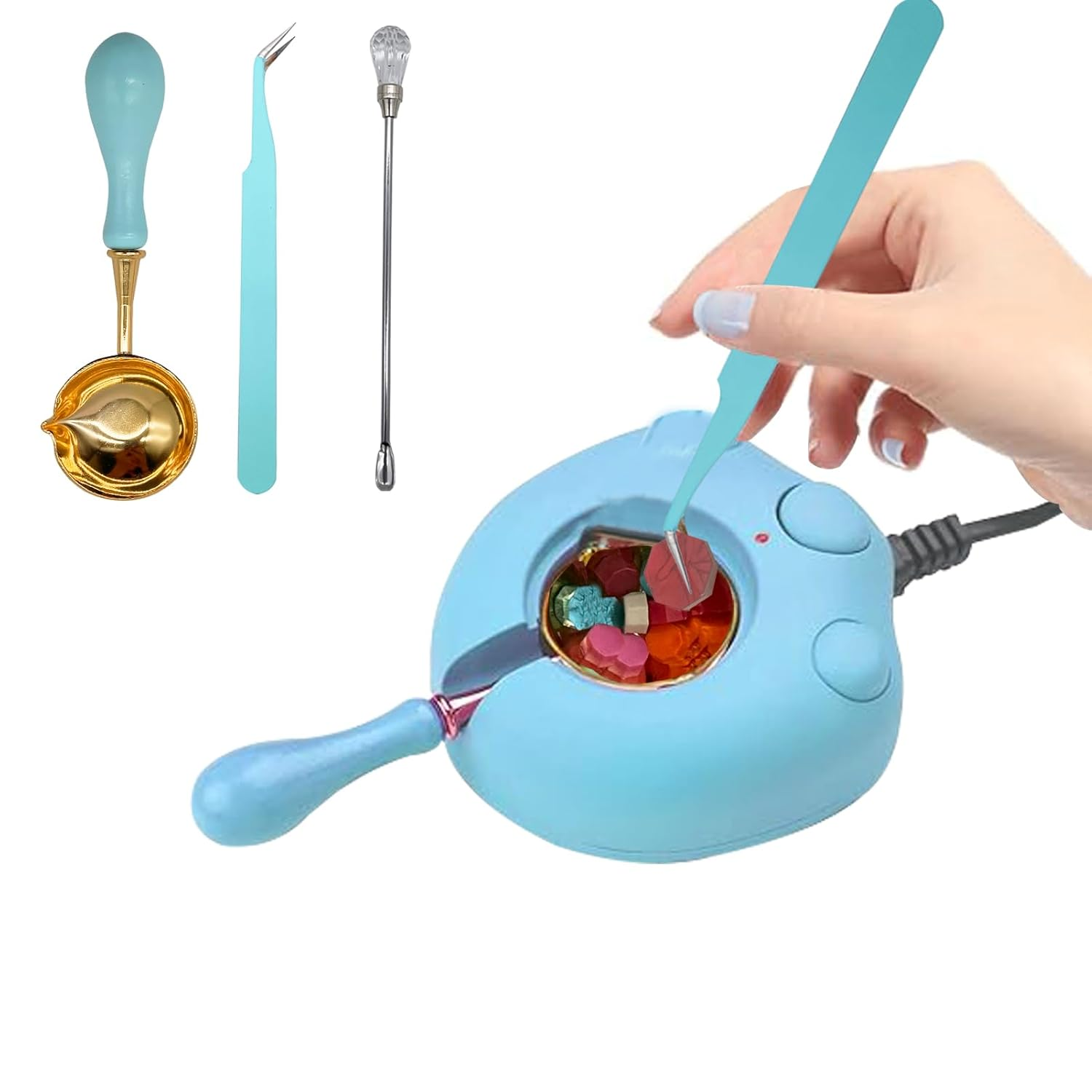 Black Electric Wax Seal Warmer Wax Seal Kit with Spoon, Tweezers and Stir Stick, Great Tool for Melting Wax Seal Sticks Sealing Wax Beads (01Black)